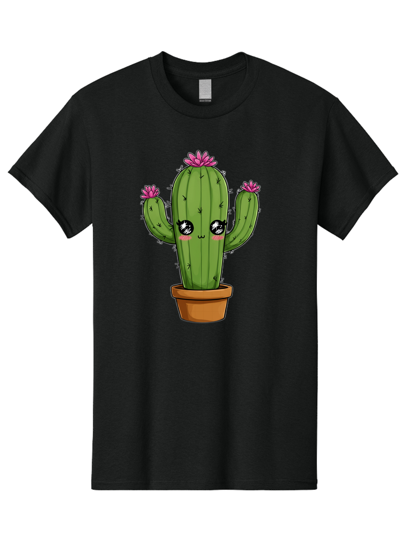 Cactus-Cartoon Men'S Graphic Tee, 100% Cotton, Comfortable Casual Summer Wear, Machine Washable, Cartoon Cactus, Pink Flowers, Terracotta Pot, Kawaii Style, Cute Desert Plant, Floral Cactus, Adorable Character Design, Succulent Illustration Bac732