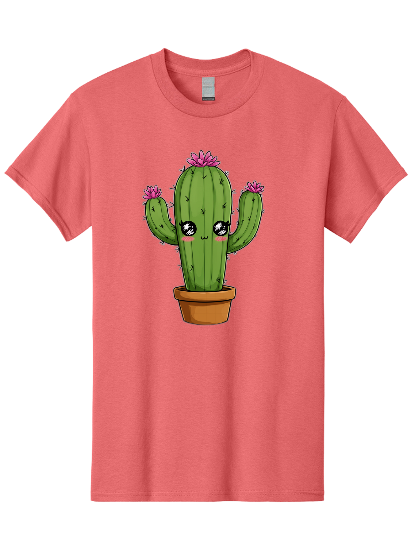 Cactus-Cartoon Men'S Graphic Tee, 100% Cotton, Comfortable Casual Summer Wear, Machine Washable, Cartoon Cactus, Pink Flowers, Terracotta Pot, Kawaii Style, Cute Desert Plant, Floral Cactus, Adorable Character Design, Succulent Illustration Bac732