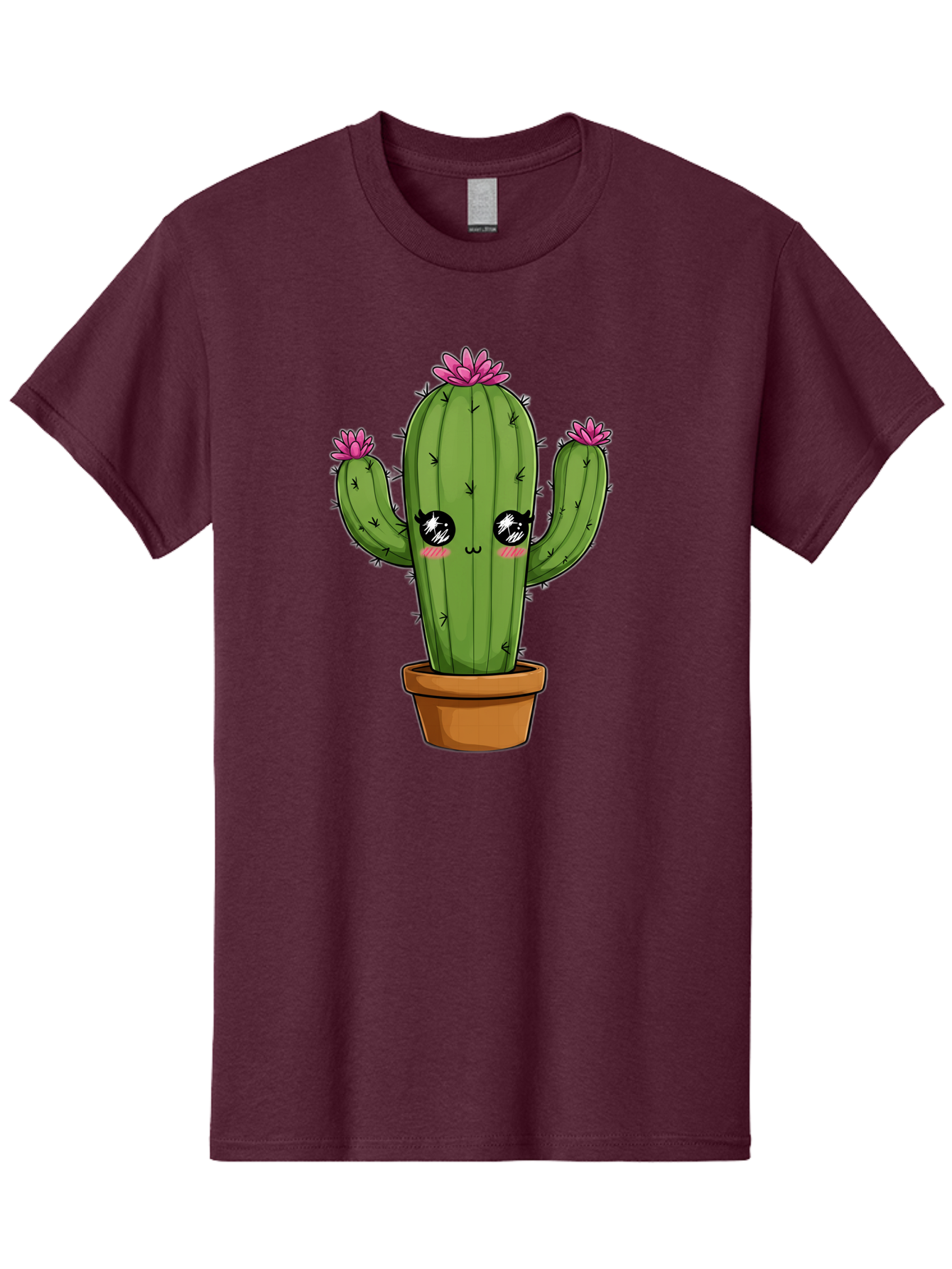 Cactus-Cartoon Men'S Graphic Tee, 100% Cotton, Comfortable Casual Summer Wear, Machine Washable, Cartoon Cactus, Pink Flowers, Terracotta Pot, Kawaii Style, Cute Desert Plant, Floral Cactus, Adorable Character Design, Succulent Illustration Bac732