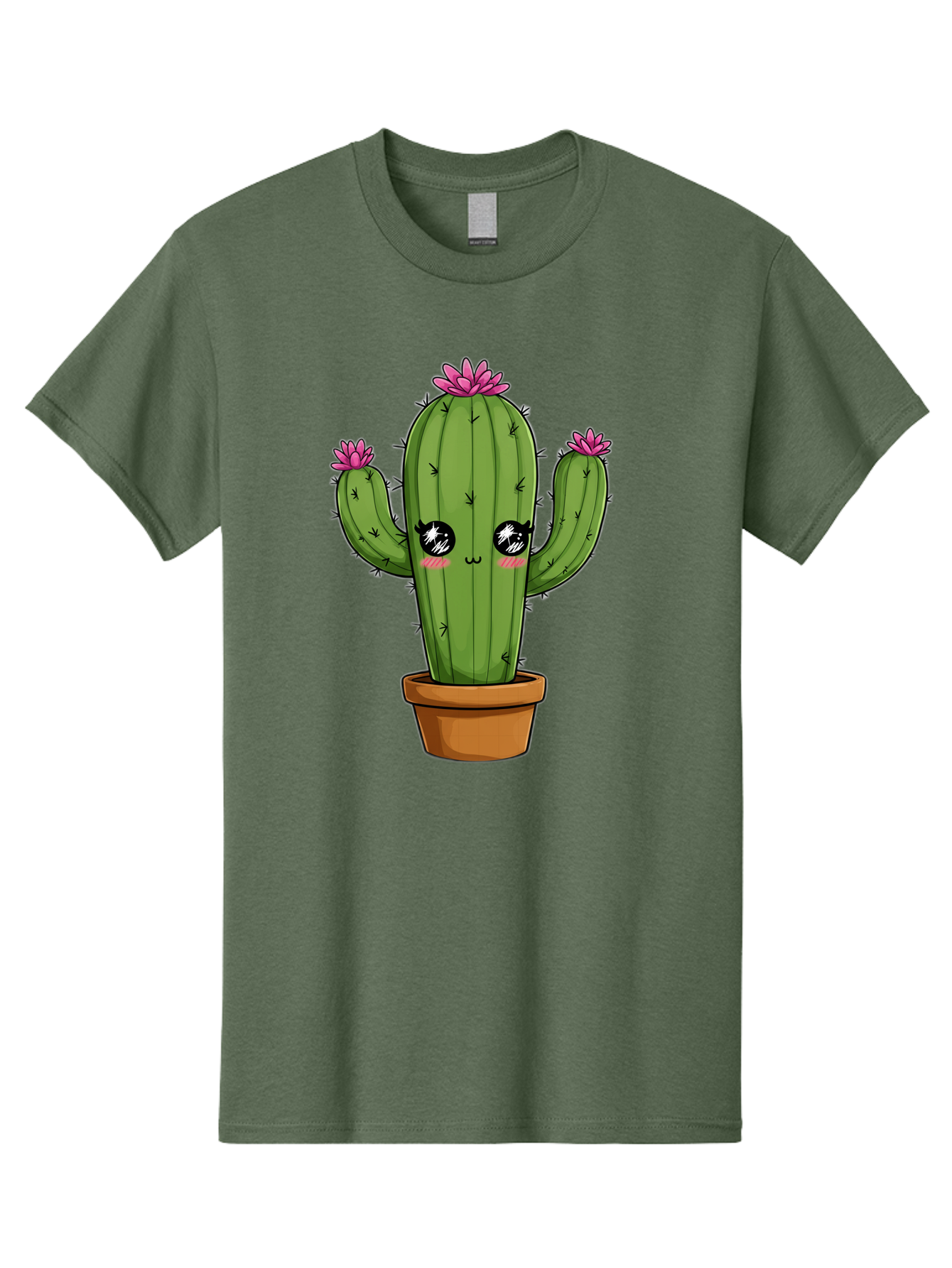 Cactus-Cartoon Men'S Graphic Tee, 100% Cotton, Comfortable Casual Summer Wear, Machine Washable, Cartoon Cactus, Pink Flowers, Terracotta Pot, Kawaii Style, Cute Desert Plant, Floral Cactus, Adorable Character Design, Succulent Illustration Bac732