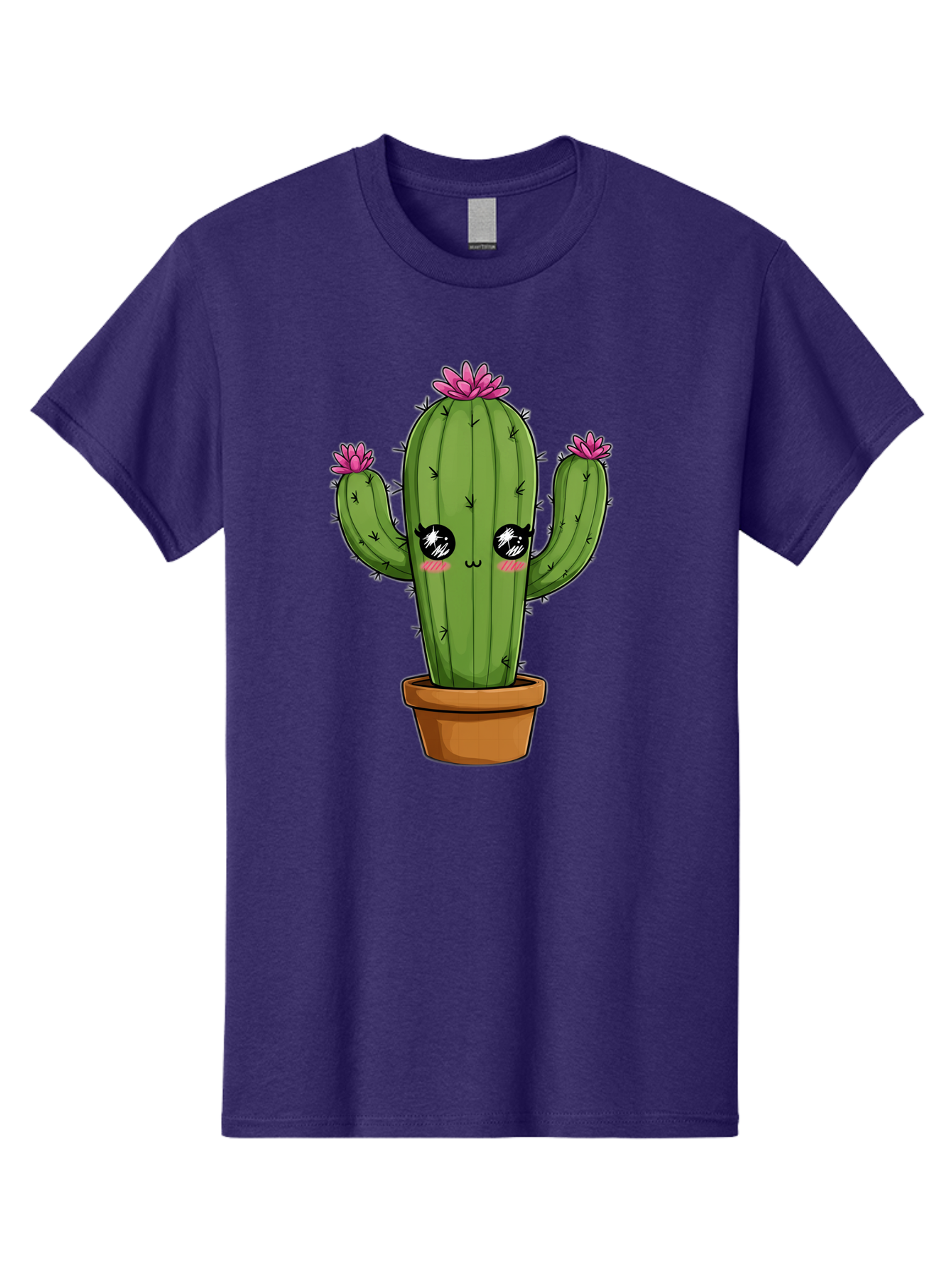 Cactus-Cartoon Men'S Graphic Tee, 100% Cotton, Comfortable Casual Summer Wear, Machine Washable, Cartoon Cactus, Pink Flowers, Terracotta Pot, Kawaii Style, Cute Desert Plant, Floral Cactus, Adorable Character Design, Succulent Illustration Bac732