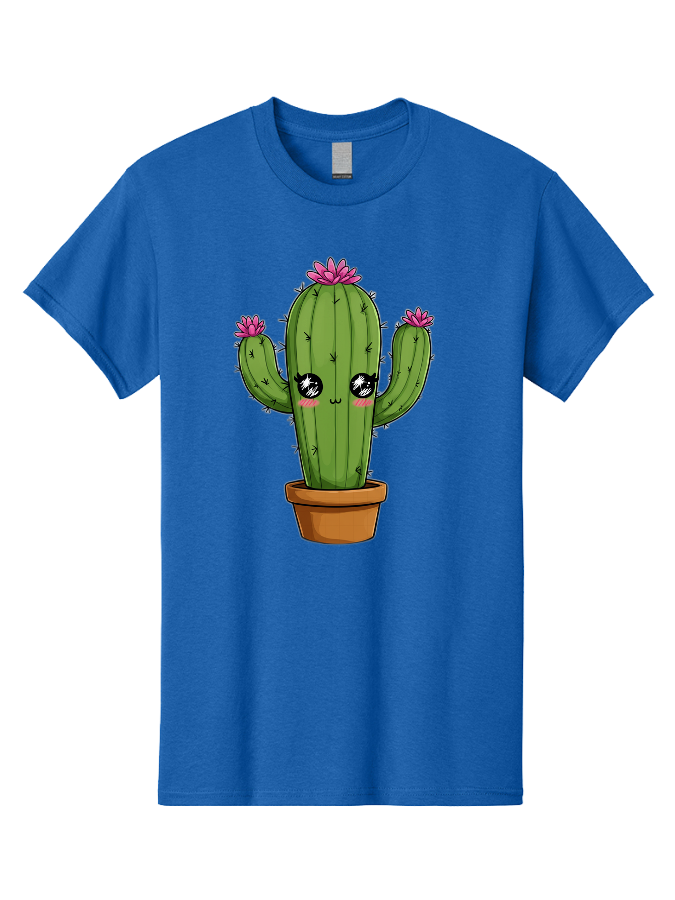 Cactus-Cartoon Men'S Graphic Tee, 100% Cotton, Comfortable Casual Summer Wear, Machine Washable, Cartoon Cactus, Pink Flowers, Terracotta Pot, Kawaii Style, Cute Desert Plant, Floral Cactus, Adorable Character Design, Succulent Illustration Bac732