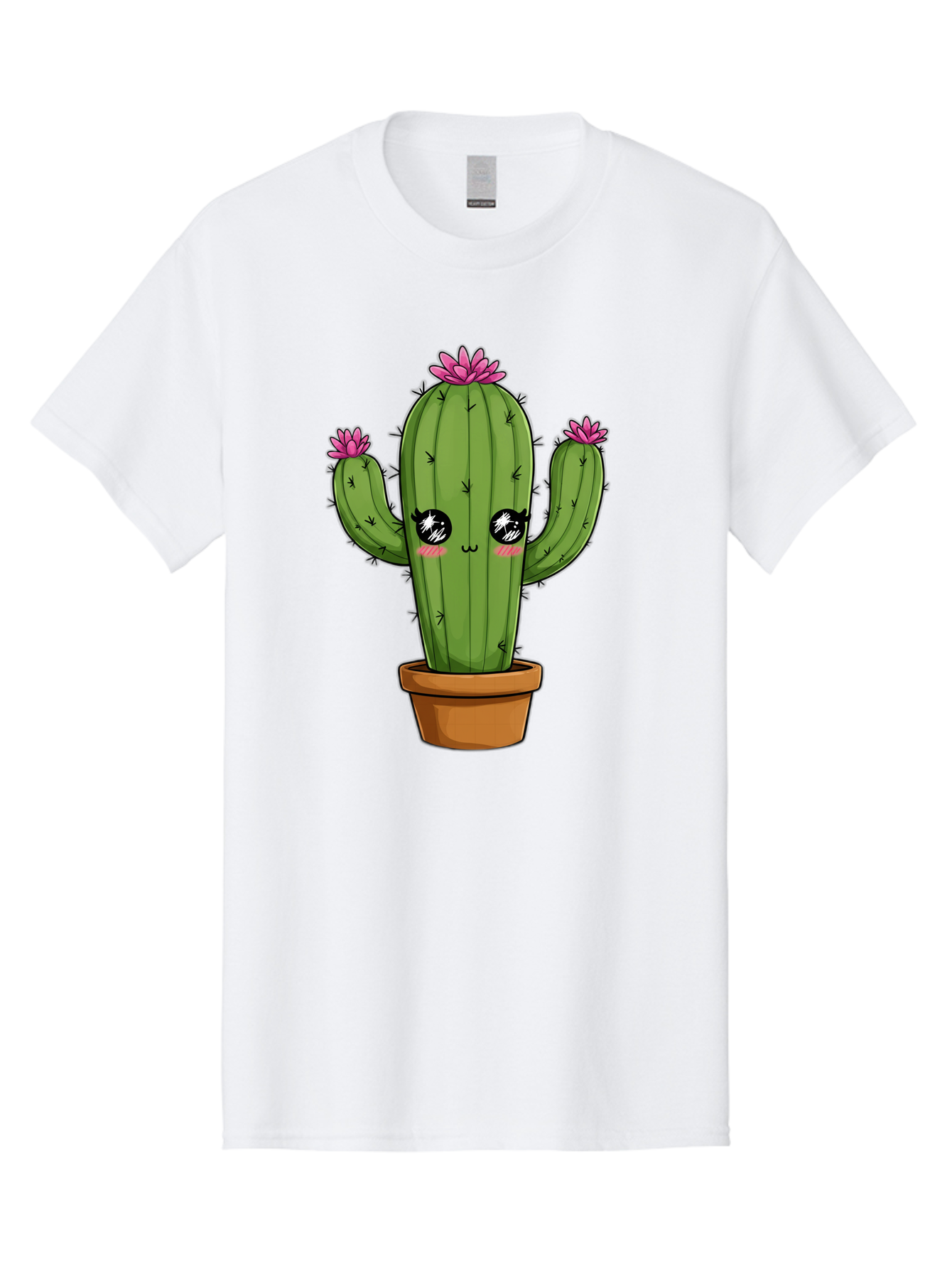 Cactus-Cartoon Men'S Graphic Tee, 100% Cotton, Comfortable Casual Summer Wear, Machine Washable, Cartoon Cactus, Pink Flowers, Terracotta Pot, Kawaii Style, Cute Desert Plant, Floral Cactus, Adorable Character Design, Succulent Illustration Bac732