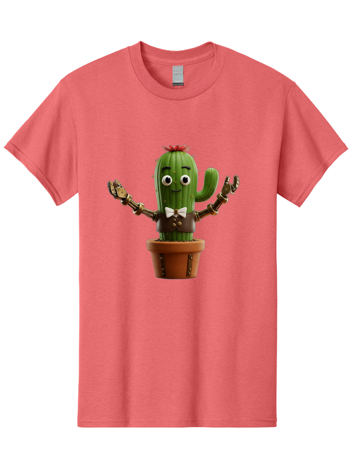 Cactus-Character-2 Men'S Graphic Tee, 100% Cotton, Comfortable Casual Summer Wear, Machine Washable, Cartoon Cactus, Robotic Arms, Potted Plant, Funny Character, Cute Design, Animated Character, Cactus In Pot, Robot Cactus, Comedic Relief, Bac734