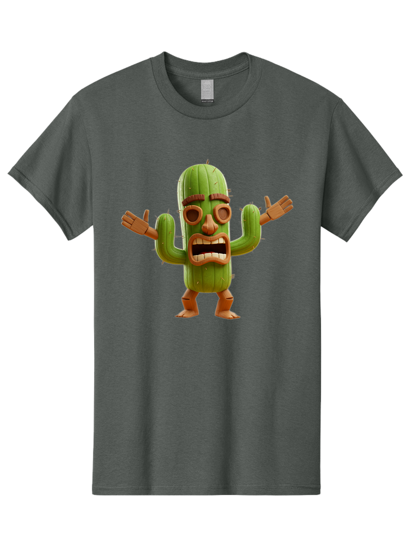 Cactus-Character-3 Men'S Graphic Tee, 100% Cotton, Comfortable Casual Summer Wear, Machine Washable, Cartoon Cactus, Character Design, Anthropomorphic Cactus, 3D Rendering, Cute Desert Plant, Comical Expression, Thumbs Up Gesture, Bac735