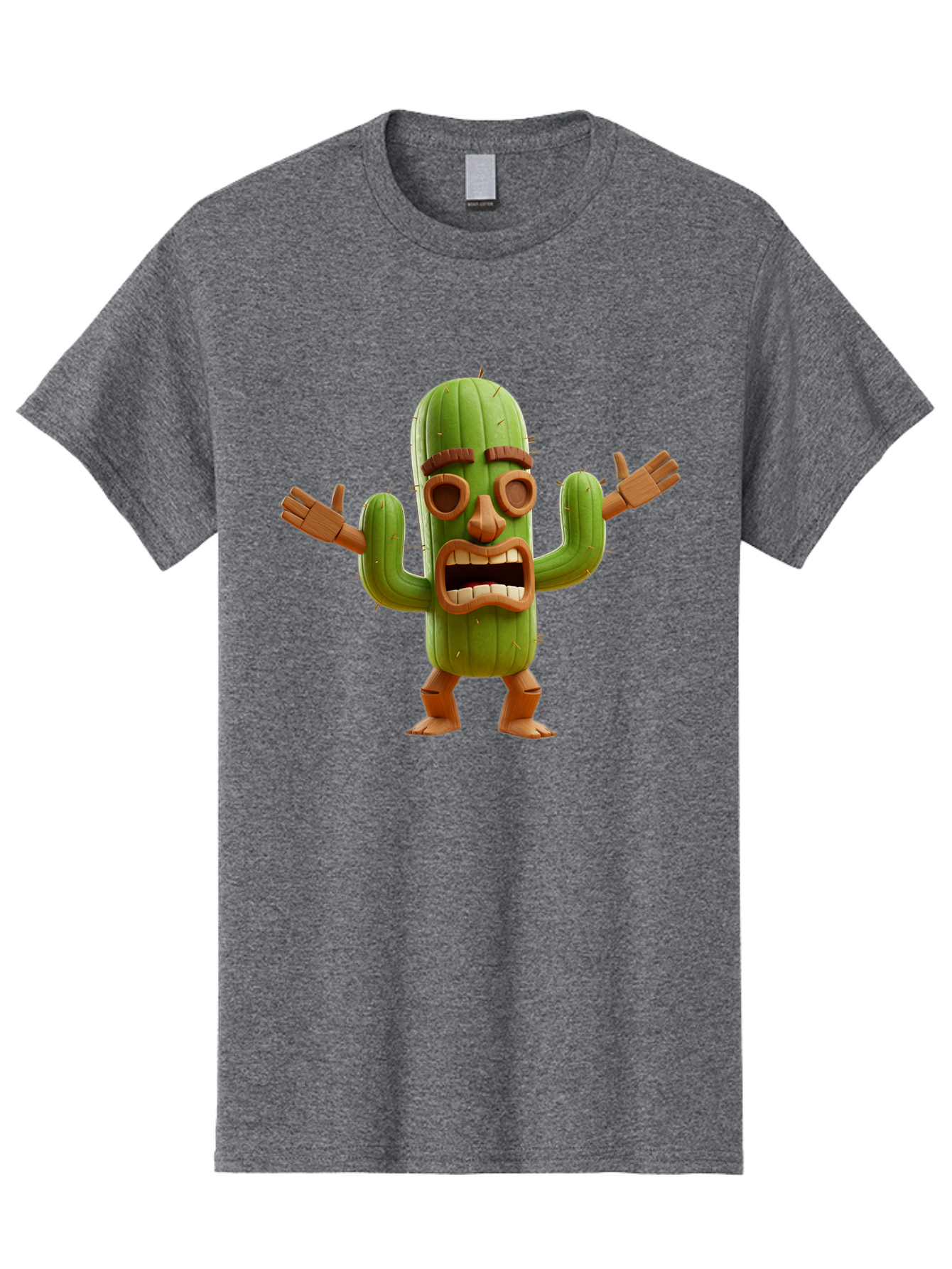 Cactus-Character-3 Men'S Graphic Tee, 100% Cotton, Comfortable Casual Summer Wear, Machine Washable, Cartoon Cactus, Character Design, Anthropomorphic Cactus, 3D Rendering, Cute Desert Plant, Comical Expression, Thumbs Up Gesture, Bac735
