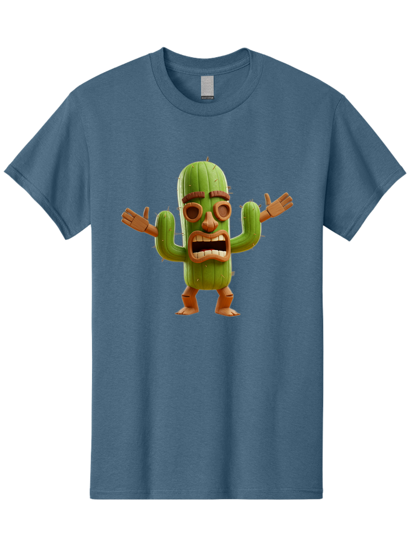 Cactus-Character-3 Men'S Graphic Tee, 100% Cotton, Comfortable Casual Summer Wear, Machine Washable, Cartoon Cactus, Character Design, Anthropomorphic Cactus, 3D Rendering, Cute Desert Plant, Comical Expression, Thumbs Up Gesture, Bac735
