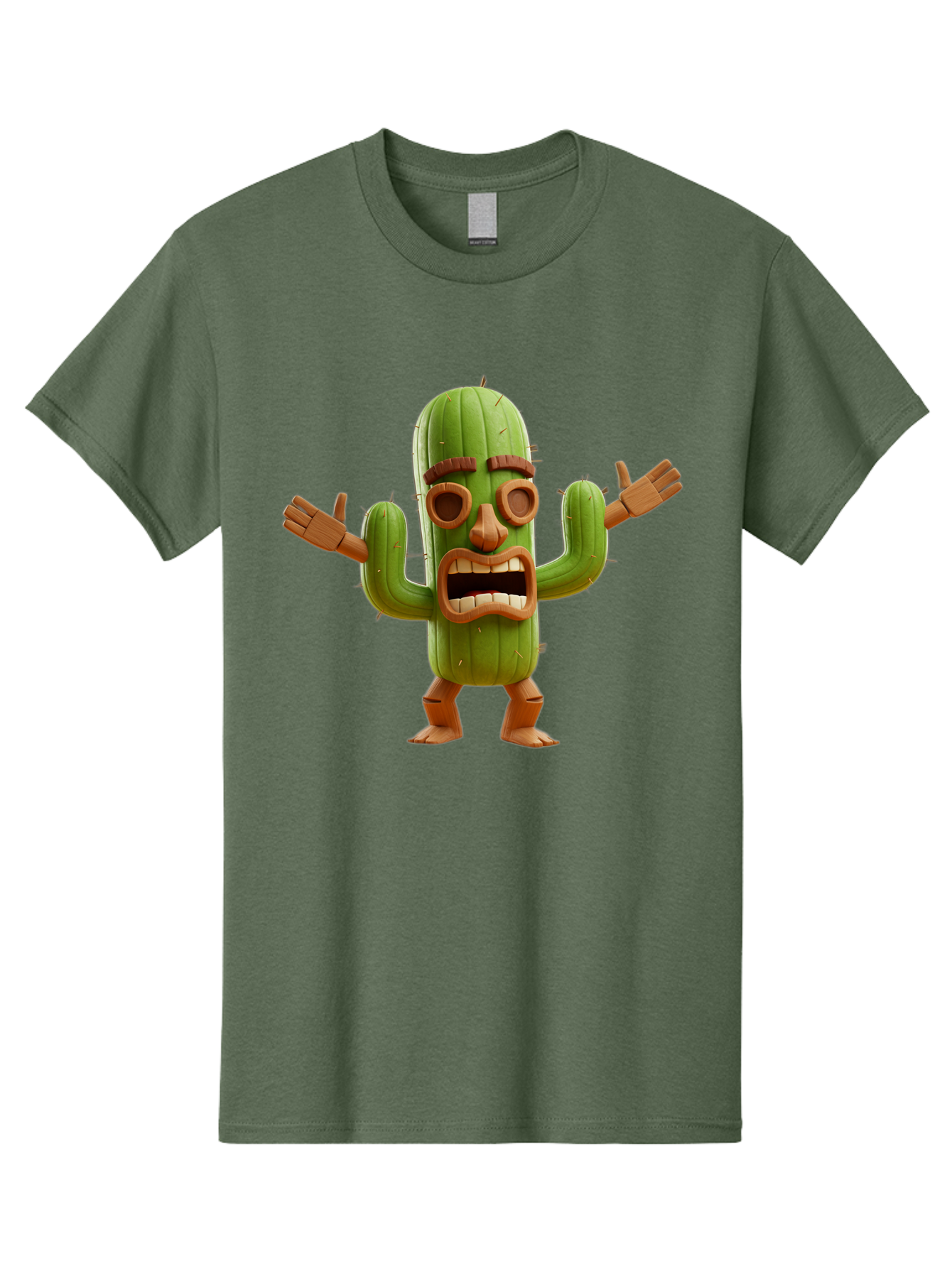 Cactus-Character-3 Men'S Graphic Tee, 100% Cotton, Comfortable Casual Summer Wear, Machine Washable, Cartoon Cactus, Character Design, Anthropomorphic Cactus, 3D Rendering, Cute Desert Plant, Comical Expression, Thumbs Up Gesture, Bac735