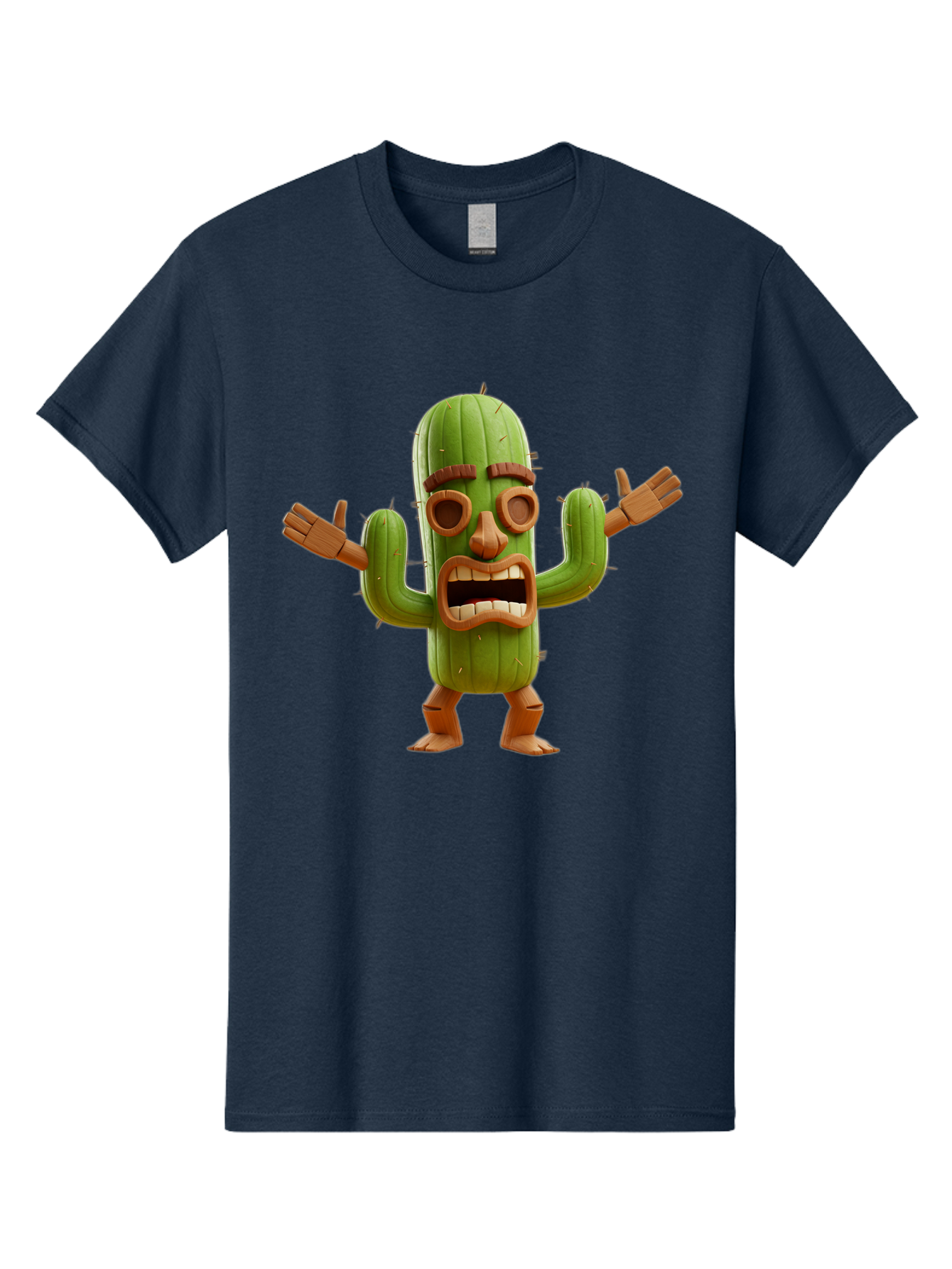 Cactus-Character-3 Men'S Graphic Tee, 100% Cotton, Comfortable Casual Summer Wear, Machine Washable, Cartoon Cactus, Character Design, Anthropomorphic Cactus, 3D Rendering, Cute Desert Plant, Comical Expression, Thumbs Up Gesture, Bac735