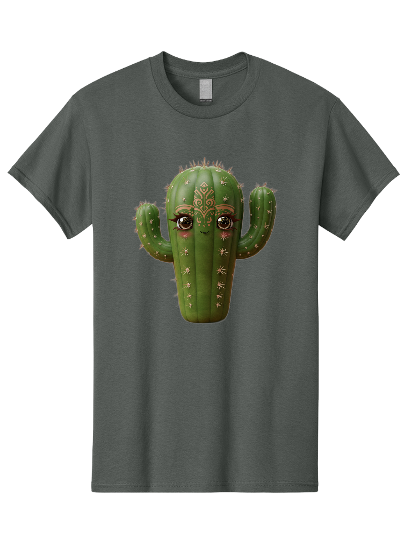 Cactus-Face Men'S Graphic Tee, 100% Cotton, Comfortable Casual Summer Wear, Machine Washable, Cactus Character, Anthropomorphic Cactus, Cartoon Cactus, Cactus With Eyes, Decorative Cactus, Whimsical Design, Floral Patterns, Desert Plant, Bac737
