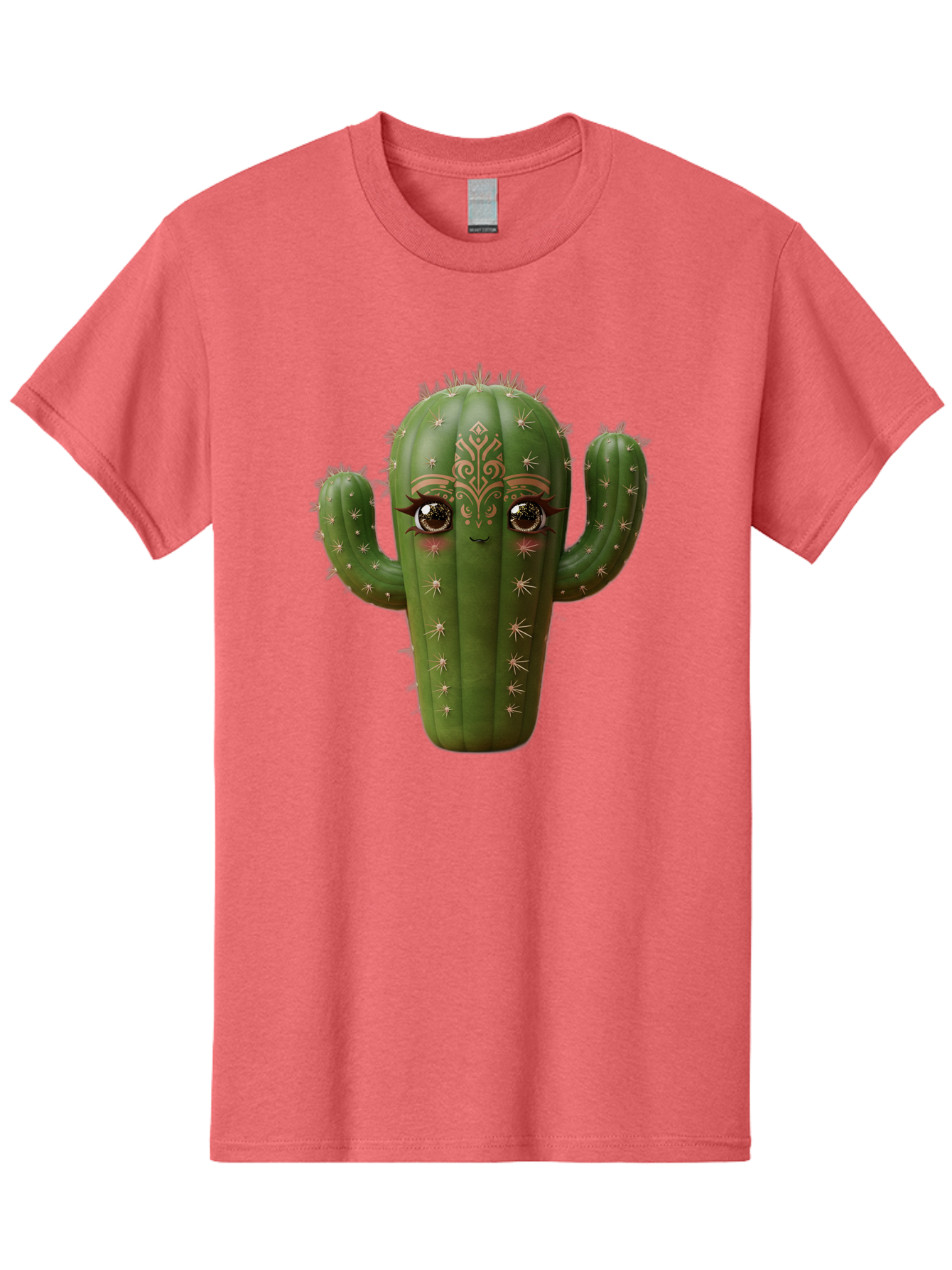 Cactus-Face Men'S Graphic Tee, 100% Cotton, Comfortable Casual Summer Wear, Machine Washable, Cactus Character, Anthropomorphic Cactus, Cartoon Cactus, Cactus With Eyes, Decorative Cactus, Whimsical Design, Floral Patterns, Desert Plant, Bac737