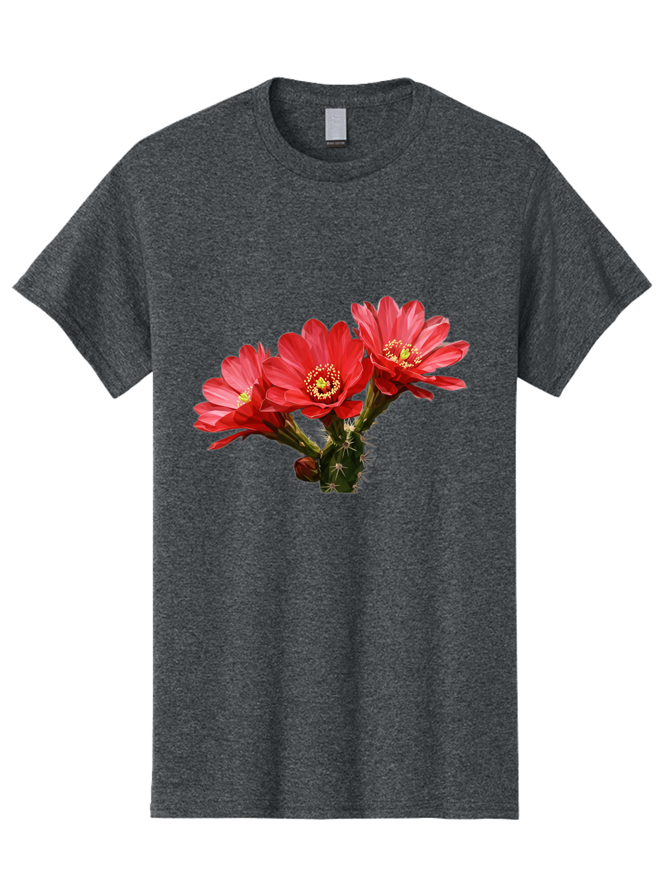 Cactus-Flowers Men'S Graphic Tee, 100% Cotton, Comfortable Casual Summer Wear, Machine Washable, Red Cactus Flowers, Vibrant Petals, Yellow Stamens, Thorny Cactus, Blooming Desert Plant, Exotic Beauty, Floral Arrangement, Cacti With Flowers Bac739