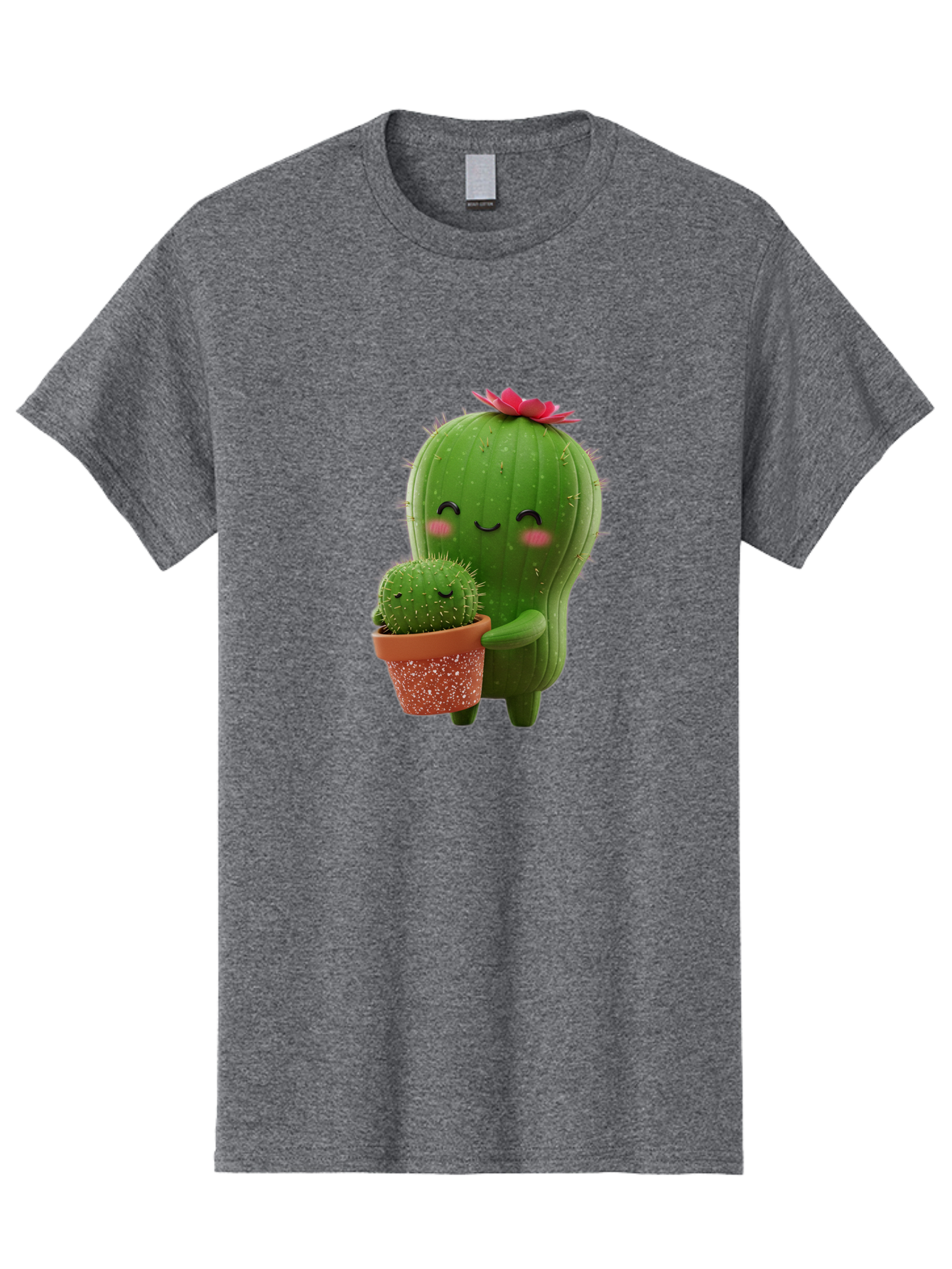 Cactus-Friends-1 Men'S Graphic Tee, 100% Cotton, Comfortable Casual Summer Wear, Machine Washable, Cute Cactus, Cartoon Cacti, Smiling Cactus, Cactus With Flower, Adorable Plants, Potted Cactus, Friendly Desert Plants, Kawaii Cactus, Bac740