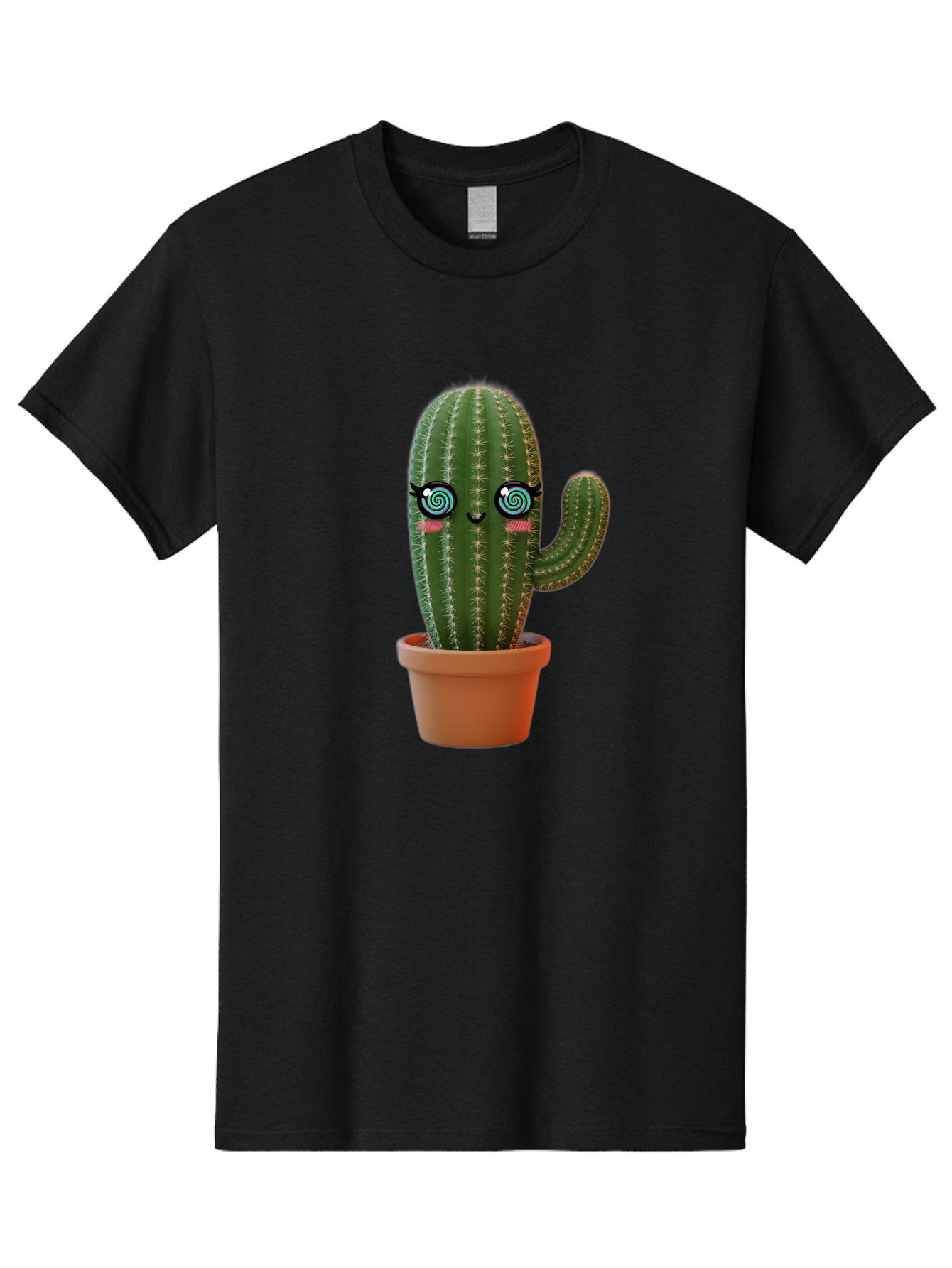Cactus-Girl Men'S Graphic Tee, 100% Cotton, Comfortable Casual Summer Wear, Machine Washable, Cartoon Cactus, Potted Plant, Kawaii Character, Cacti, Succulent, Digital Art, Quirky Design, Cute Illustration, Fun Home Decor Bac742