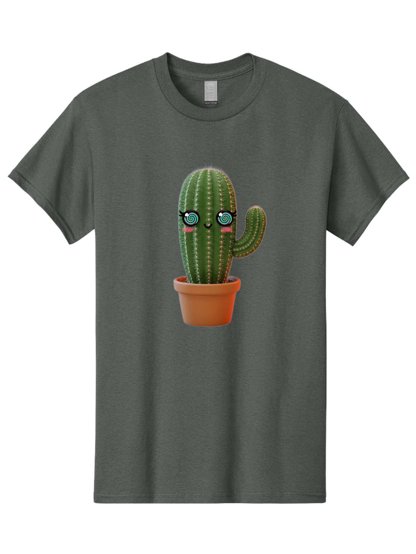 Cactus-Girl Men'S Graphic Tee, 100% Cotton, Comfortable Casual Summer Wear, Machine Washable, Cartoon Cactus, Potted Plant, Kawaii Character, Cacti, Succulent, Digital Art, Quirky Design, Cute Illustration, Fun Home Decor Bac742