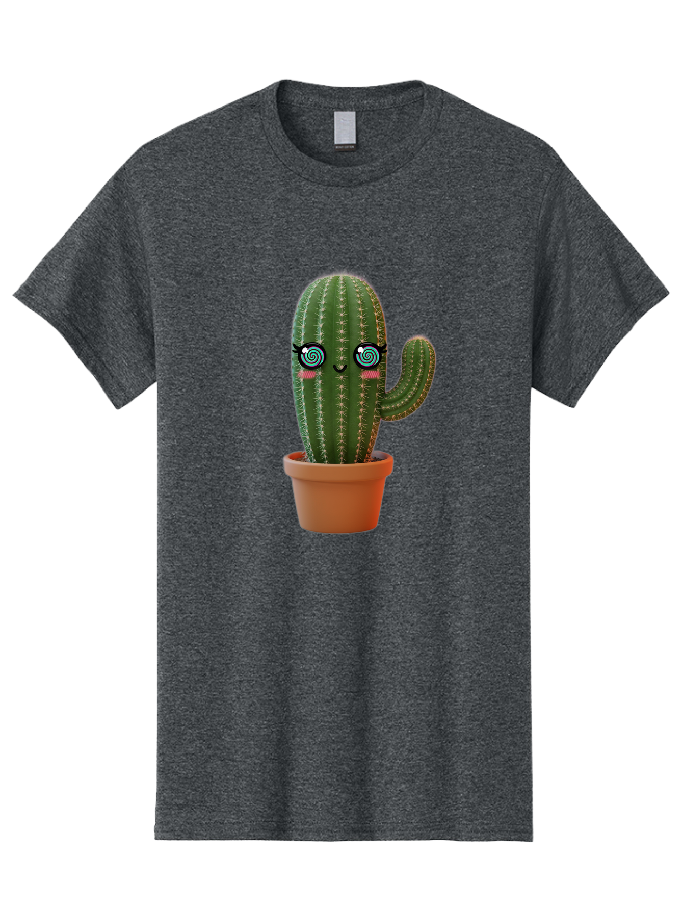 Cactus-Girl Men'S Graphic Tee, 100% Cotton, Comfortable Casual Summer Wear, Machine Washable, Cartoon Cactus, Potted Plant, Kawaii Character, Cacti, Succulent, Digital Art, Quirky Design, Cute Illustration, Fun Home Decor Bac742