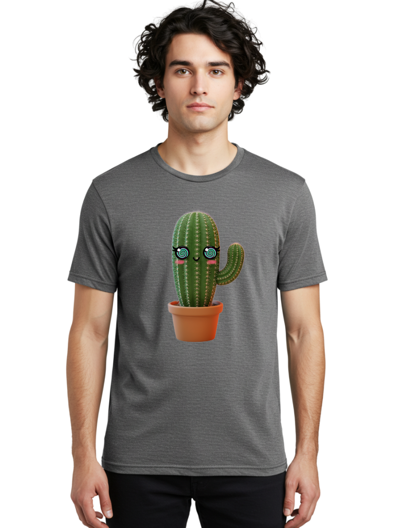 Cactus-Girl Men'S Graphic Tee, 100% Cotton, Comfortable Casual Summer Wear, Machine Washable, Cartoon Cactus, Potted Plant, Kawaii Character, Cacti, Succulent, Digital Art, Quirky Design, Cute Illustration, Fun Home Decor Bac742