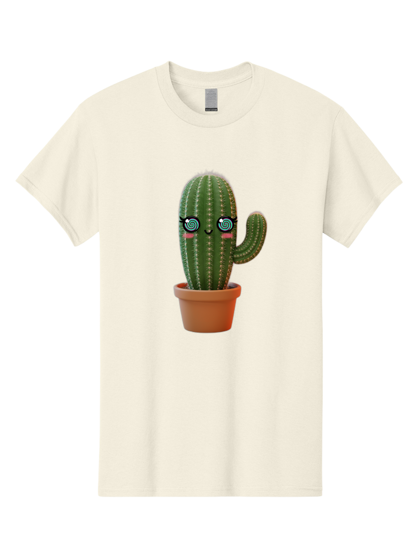 Cactus-Girl Men'S Graphic Tee, 100% Cotton, Comfortable Casual Summer Wear, Machine Washable, Cartoon Cactus, Potted Plant, Kawaii Character, Cacti, Succulent, Digital Art, Quirky Design, Cute Illustration, Fun Home Decor Bac742