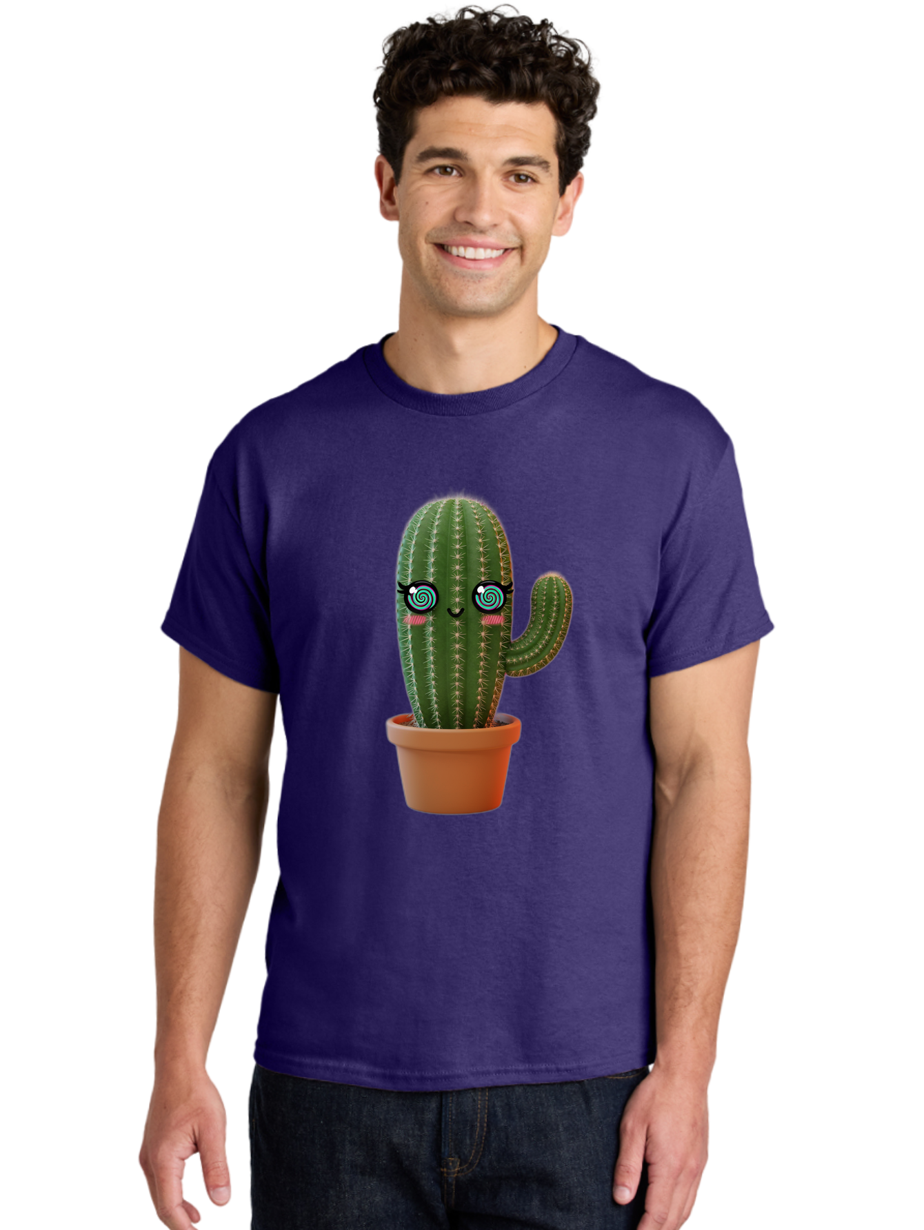 Cactus-Girl Men'S Graphic Tee, 100% Cotton, Comfortable Casual Summer Wear, Machine Washable, Cartoon Cactus, Potted Plant, Kawaii Character, Cacti, Succulent, Digital Art, Quirky Design, Cute Illustration, Fun Home Decor Bac742
