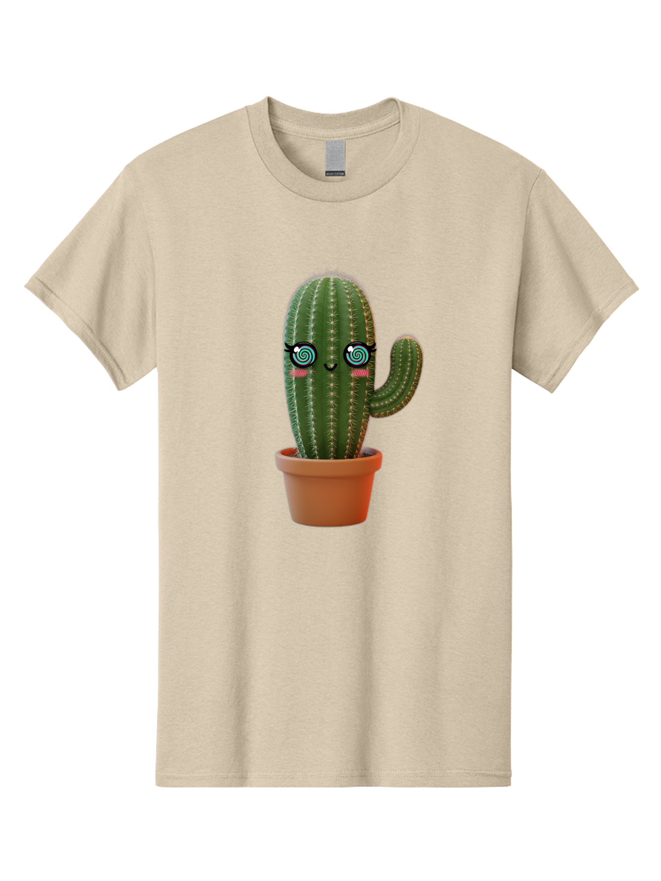 Cactus-Girl Men'S Graphic Tee, 100% Cotton, Comfortable Casual Summer Wear, Machine Washable, Cartoon Cactus, Potted Plant, Kawaii Character, Cacti, Succulent, Digital Art, Quirky Design, Cute Illustration, Fun Home Decor Bac742