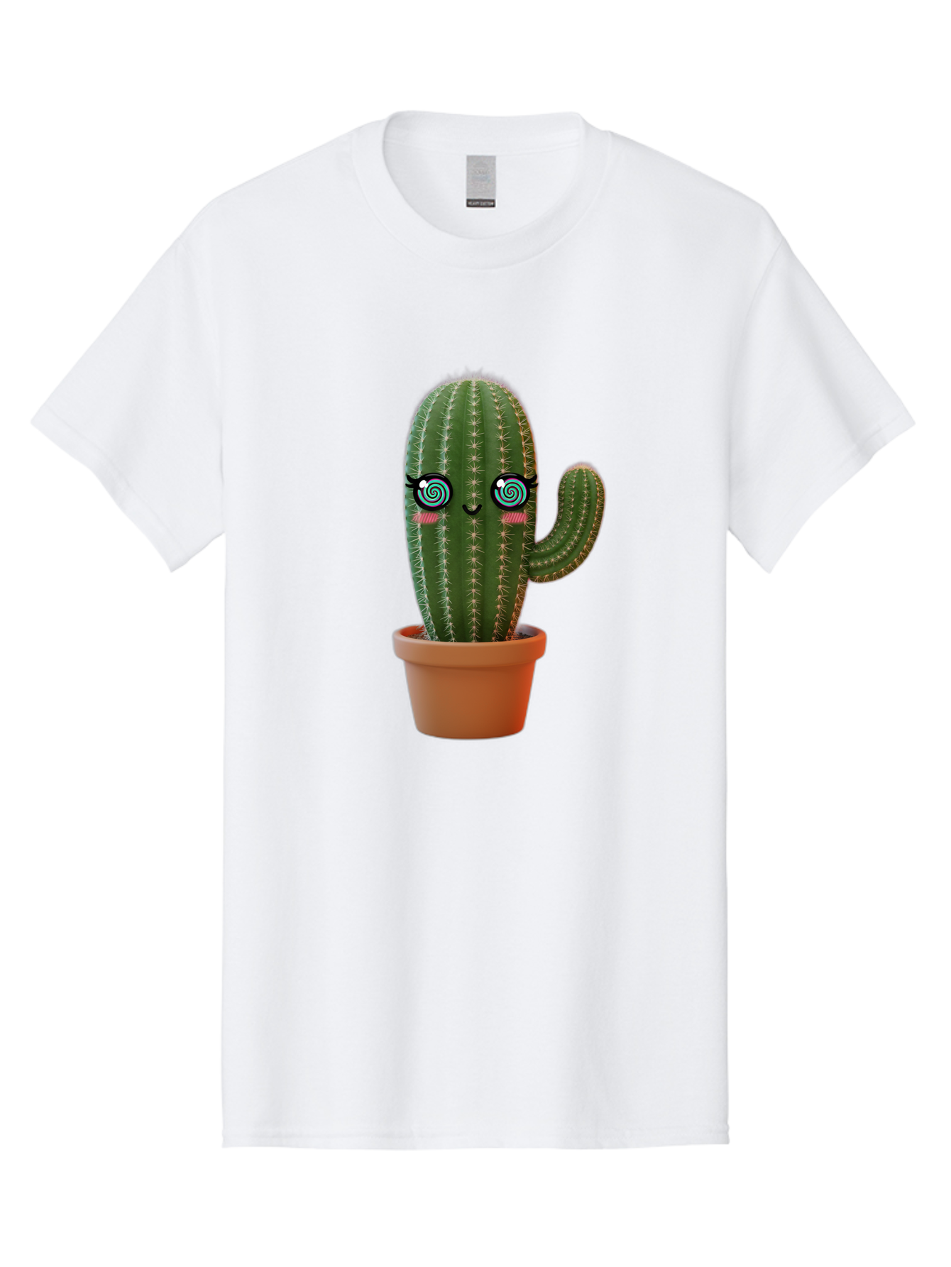 Cactus-Girl Men'S Graphic Tee, 100% Cotton, Comfortable Casual Summer Wear, Machine Washable, Cartoon Cactus, Potted Plant, Kawaii Character, Cacti, Succulent, Digital Art, Quirky Design, Cute Illustration, Fun Home Decor Bac742