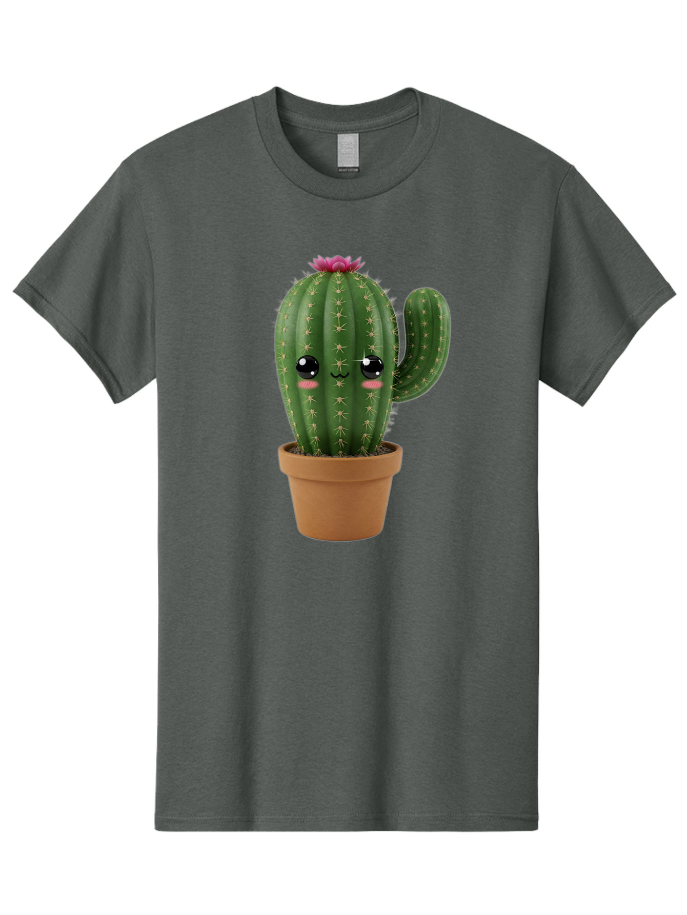 Cactus-In-Pot-1 Men'S Graphic Tee, 100% Cotton, Comfortable Casual Summer Wear, Machine Washable, Cute Cactus, Cartoon Character, Potted Plant, Desert Flora, Green Cactus, Kawaii Design, Adorable Face, Spiky Texture, Terracotta Pot, Bac744