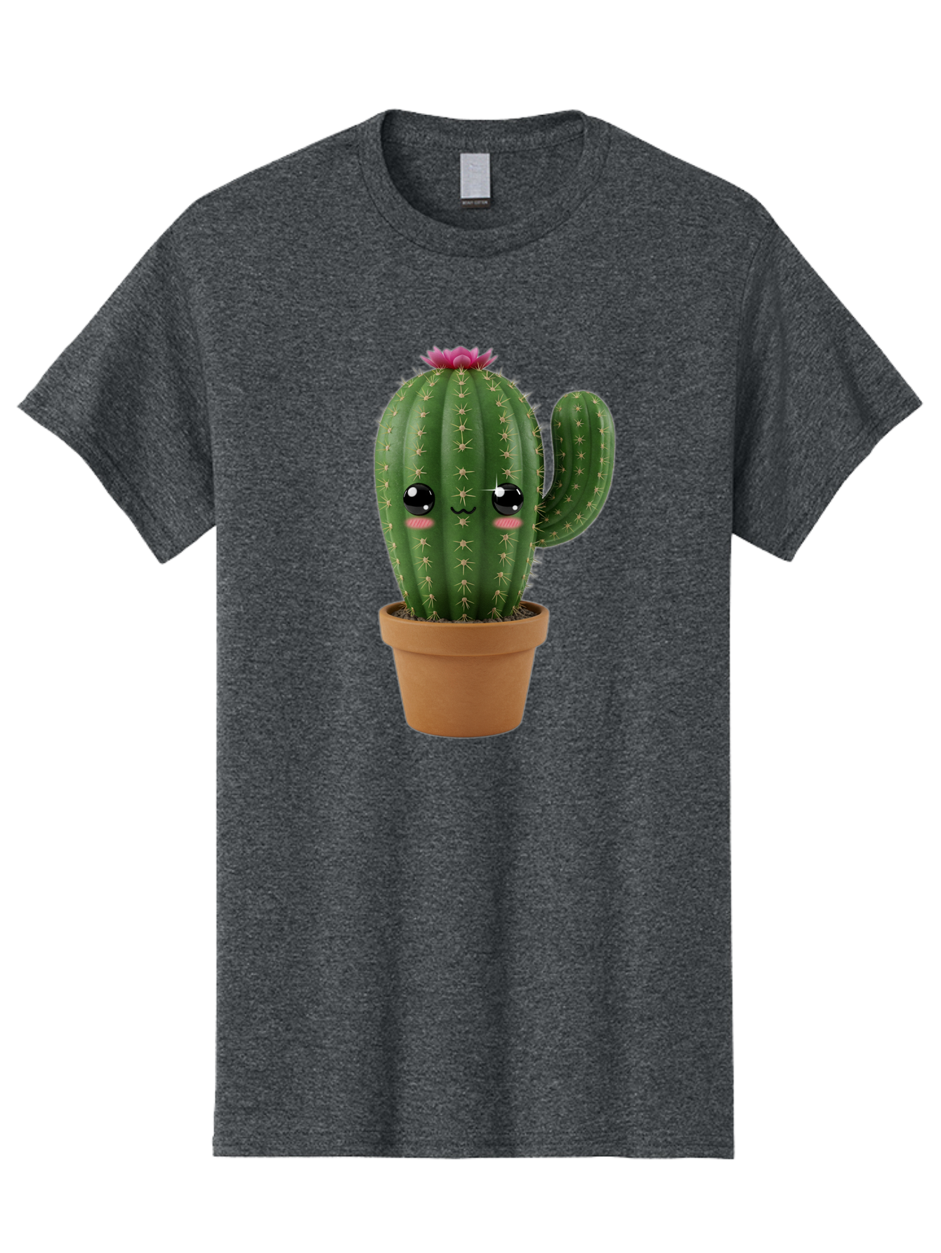 Cactus-In-Pot-1 Men'S Graphic Tee, 100% Cotton, Comfortable Casual Summer Wear, Machine Washable, Cute Cactus, Cartoon Character, Potted Plant, Desert Flora, Green Cactus, Kawaii Design, Adorable Face, Spiky Texture, Terracotta Pot, Bac744