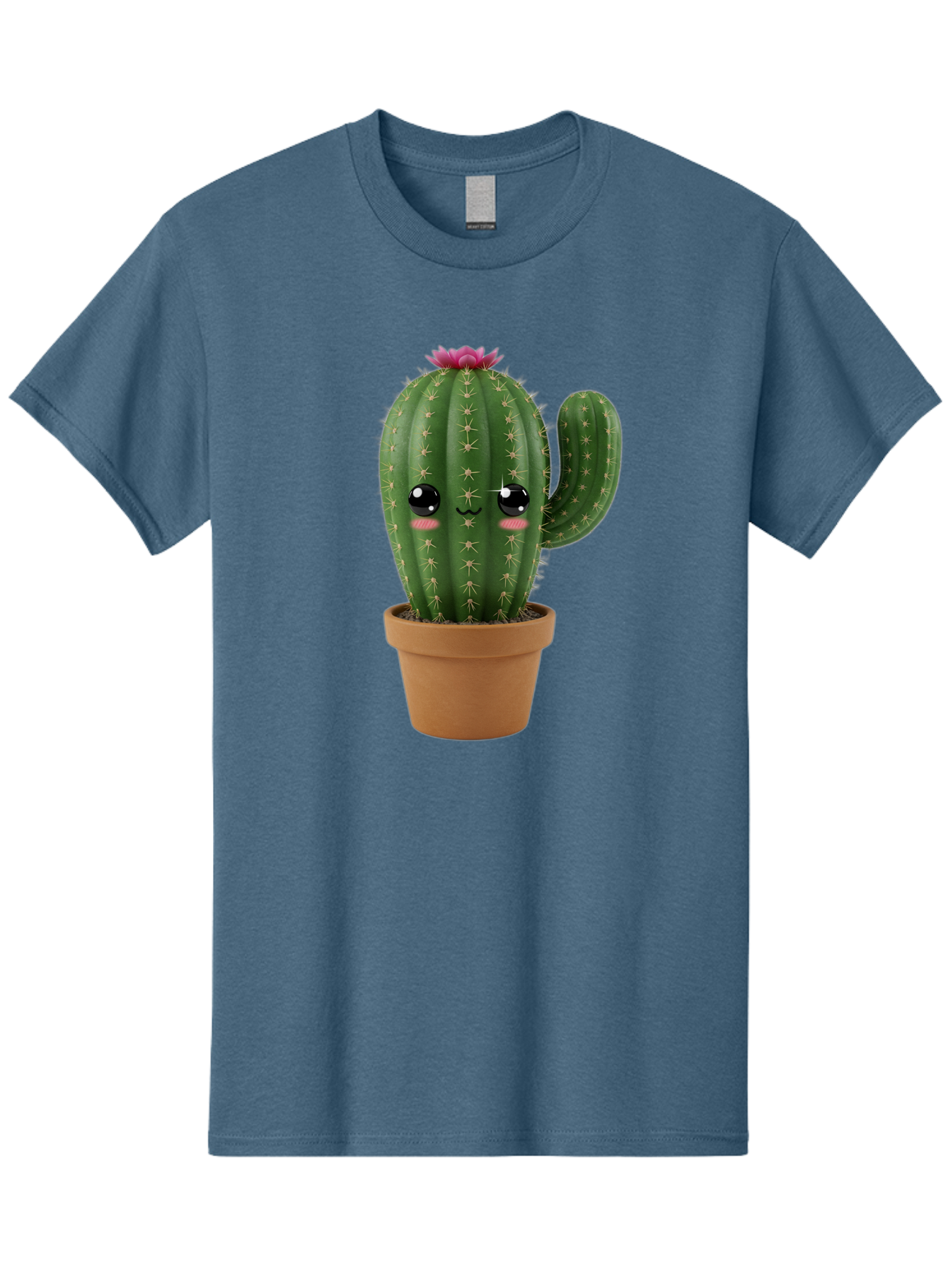 Cactus-In-Pot-1 Men'S Graphic Tee, 100% Cotton, Comfortable Casual Summer Wear, Machine Washable, Cute Cactus, Cartoon Character, Potted Plant, Desert Flora, Green Cactus, Kawaii Design, Adorable Face, Spiky Texture, Terracotta Pot, Bac744