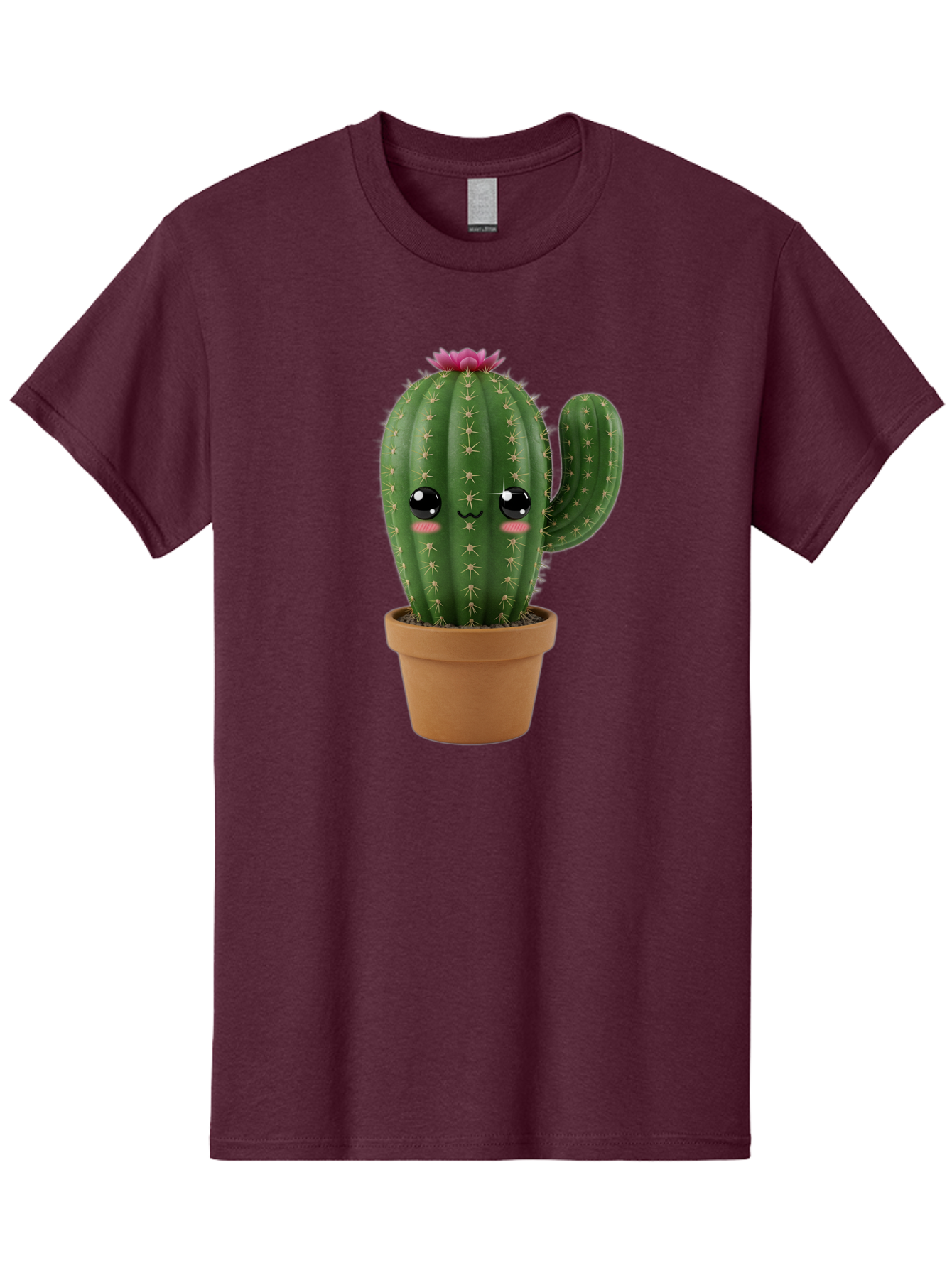 Cactus-In-Pot-1 Men'S Graphic Tee, 100% Cotton, Comfortable Casual Summer Wear, Machine Washable, Cute Cactus, Cartoon Character, Potted Plant, Desert Flora, Green Cactus, Kawaii Design, Adorable Face, Spiky Texture, Terracotta Pot, Bac744