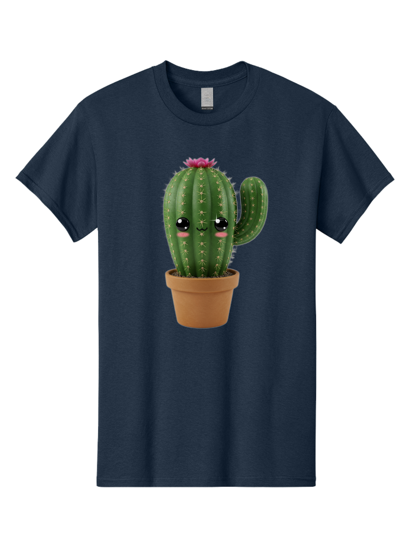 Cactus-In-Pot-1 Men'S Graphic Tee, 100% Cotton, Comfortable Casual Summer Wear, Machine Washable, Cute Cactus, Cartoon Character, Potted Plant, Desert Flora, Green Cactus, Kawaii Design, Adorable Face, Spiky Texture, Terracotta Pot, Bac744