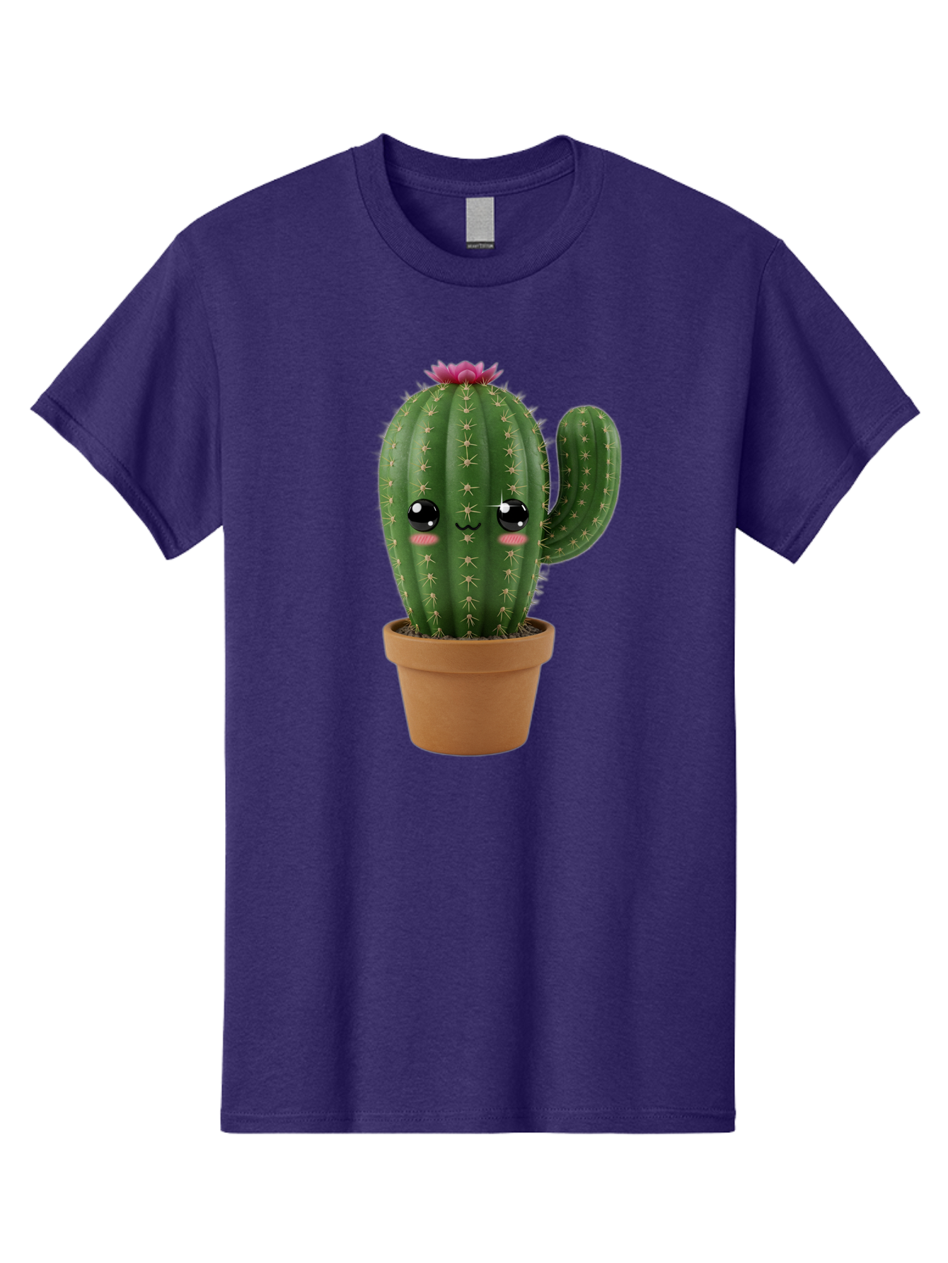 Cactus-In-Pot-1 Men'S Graphic Tee, 100% Cotton, Comfortable Casual Summer Wear, Machine Washable, Cute Cactus, Cartoon Character, Potted Plant, Desert Flora, Green Cactus, Kawaii Design, Adorable Face, Spiky Texture, Terracotta Pot, Bac744