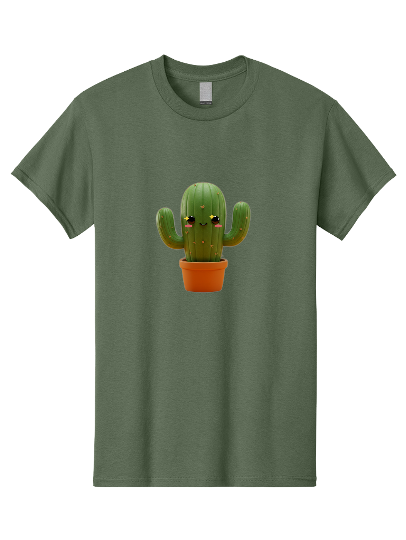 Cactus-In-Pot-2 Men'S Graphic Tee, 100% Cotton, Comfortable Casual Summer Wear, Machine Washable, Cartoon Cactus, Kawaii Cactus, Cactus In Pot, Cute Desert Plant, Funny Face, Quirky Character, Yellow Stars, Rosy Cheeks, Digital Art, Fun Design Bac745