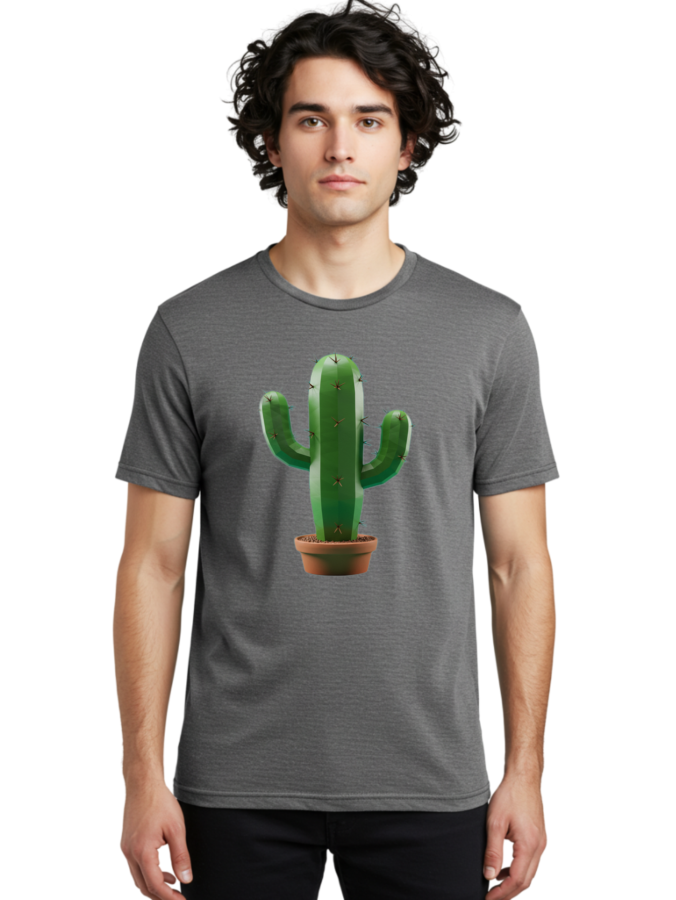 Cactus-In-Pot-4 Men'S Graphic Tee, 100% Cotton, Comfortable Casual Summer Wear, Machine Washable, Cactus In Pot, Spiky Succulent, Desert Plant, Indoor Decoration, Low-Maintenance Gardening, Houseplant, Potted Cactus Bac747