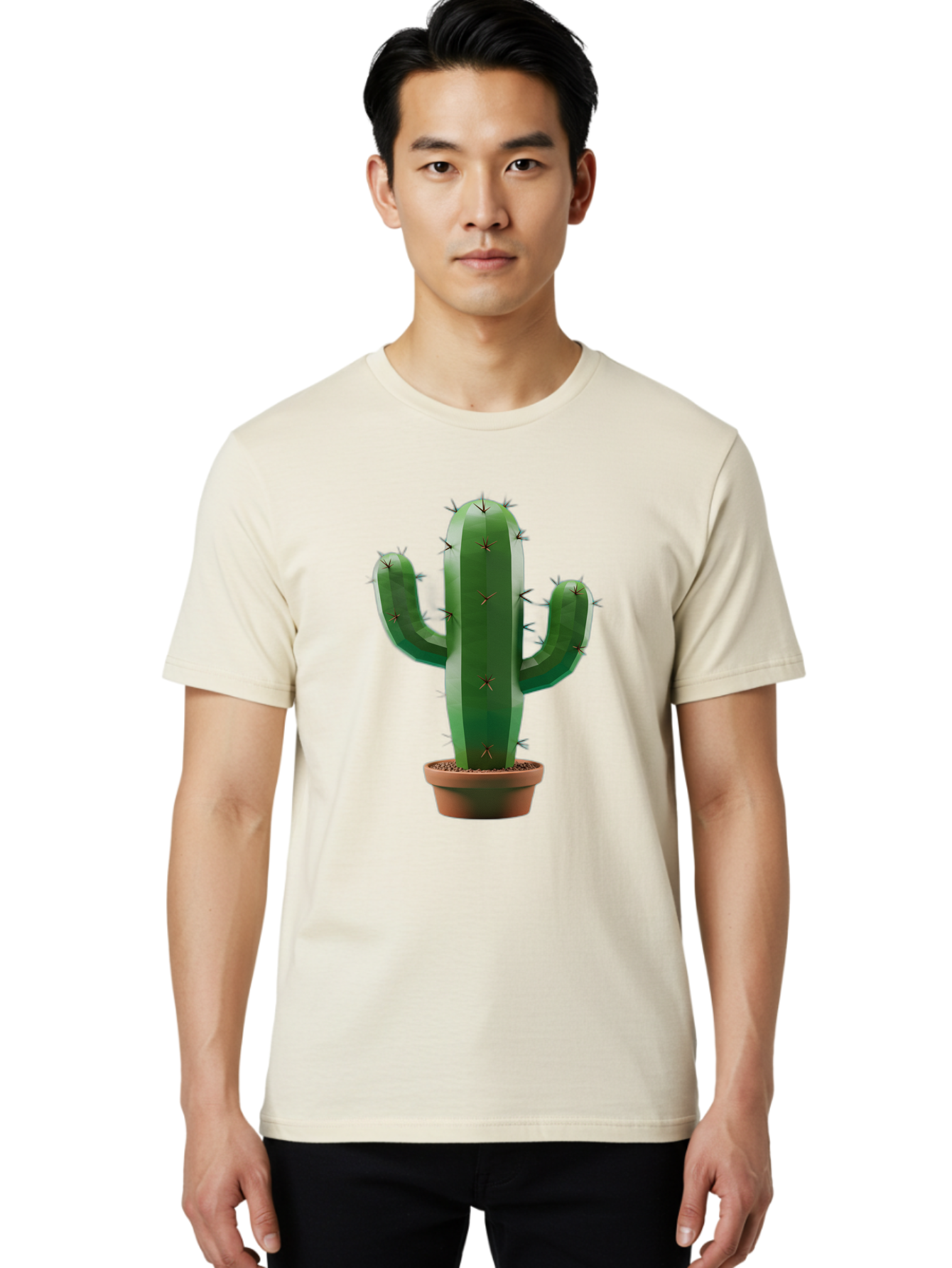 Cactus-In-Pot-4 Men'S Graphic Tee, 100% Cotton, Comfortable Casual Summer Wear, Machine Washable, Cactus In Pot, Spiky Succulent, Desert Plant, Indoor Decoration, Low-Maintenance Gardening, Houseplant, Potted Cactus Bac747