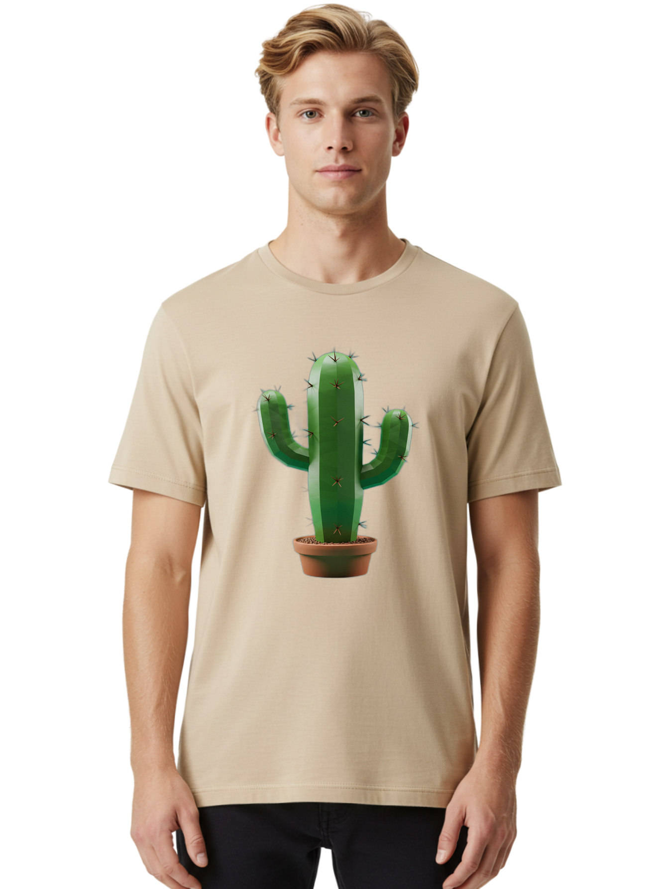 Cactus-In-Pot-4 Men'S Graphic Tee, 100% Cotton, Comfortable Casual Summer Wear, Machine Washable, Cactus In Pot, Spiky Succulent, Desert Plant, Indoor Decoration, Low-Maintenance Gardening, Houseplant, Potted Cactus Bac747