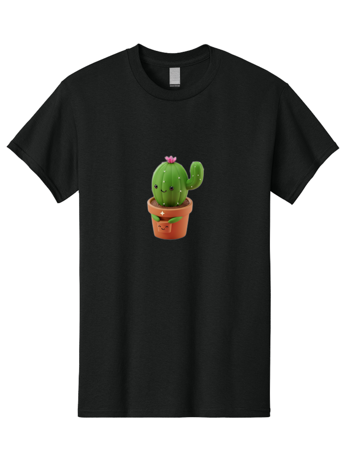 Cactus-In-Pot Men'S Graphic Tee, 100% Cotton, Comfortable Casual Summer Wear, Machine Washable, Cartoon Cactus, Cactus In Pot, Smiling Face, Pink Flower, Cute Decor, Kawaii Style, Succulent Plant, Terracotta Pot, Adorable Character, Bac748