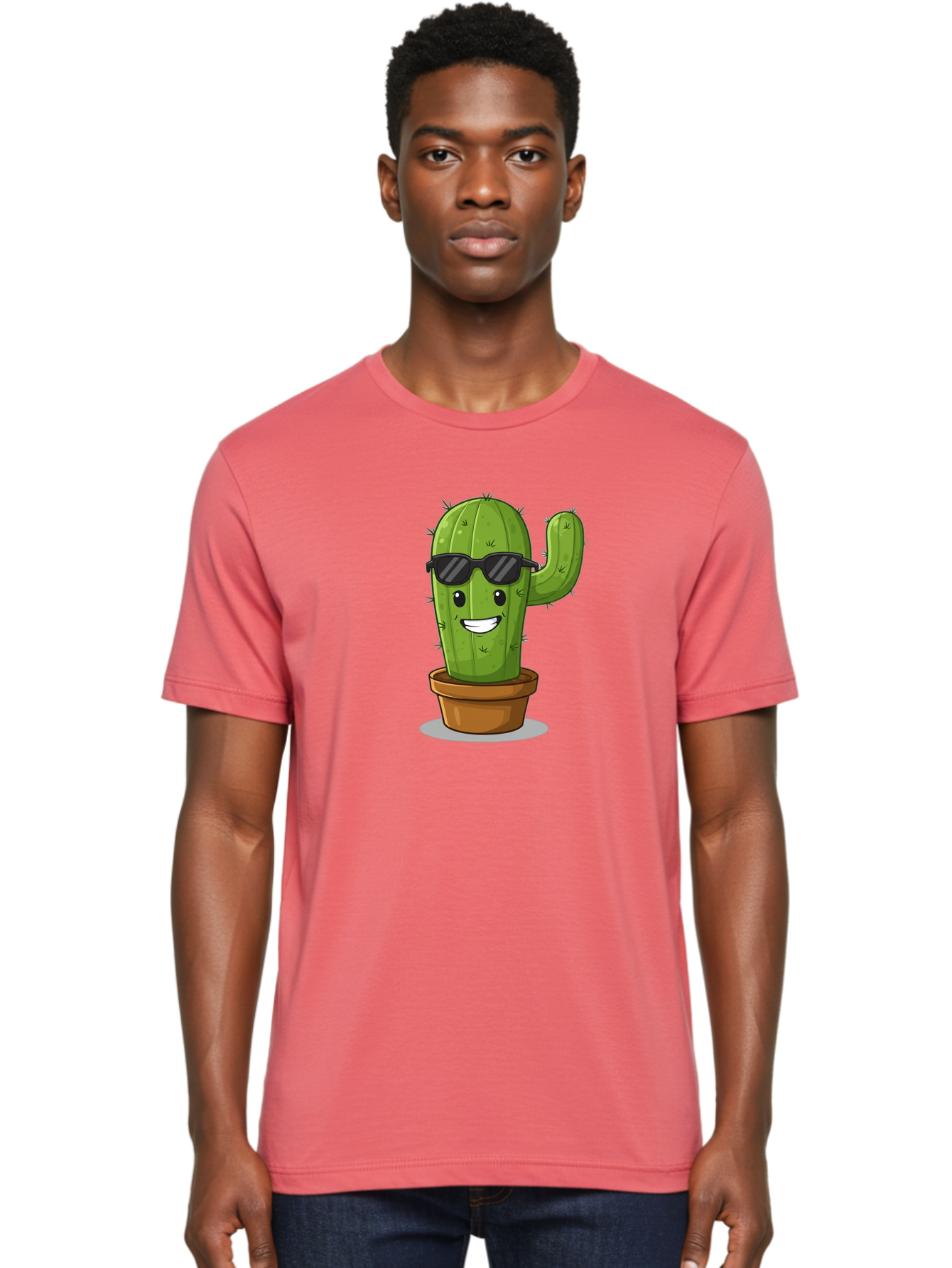 Cactus-In-Shades Men'S Graphic Tee, 100% Cotton, Comfortable Casual Summer Wear, Machine Washable, Cartoon Cactus, Cactus Character, Sunglasses, Potted Plant, Quirky Design, Fun Illustration, Desert Plant, Cool Cactus, Happy Face Bac749