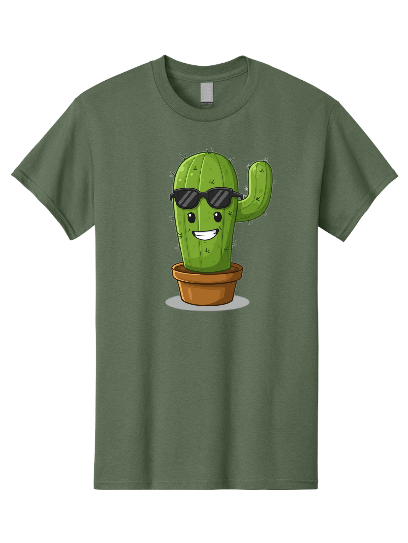 Cactus-In-Shades Men'S Graphic Tee, 100% Cotton, Comfortable Casual Summer Wear, Machine Washable, Cartoon Cactus, Cactus Character, Sunglasses, Potted Plant, Quirky Design, Fun Illustration, Desert Plant, Cool Cactus, Happy Face Bac749