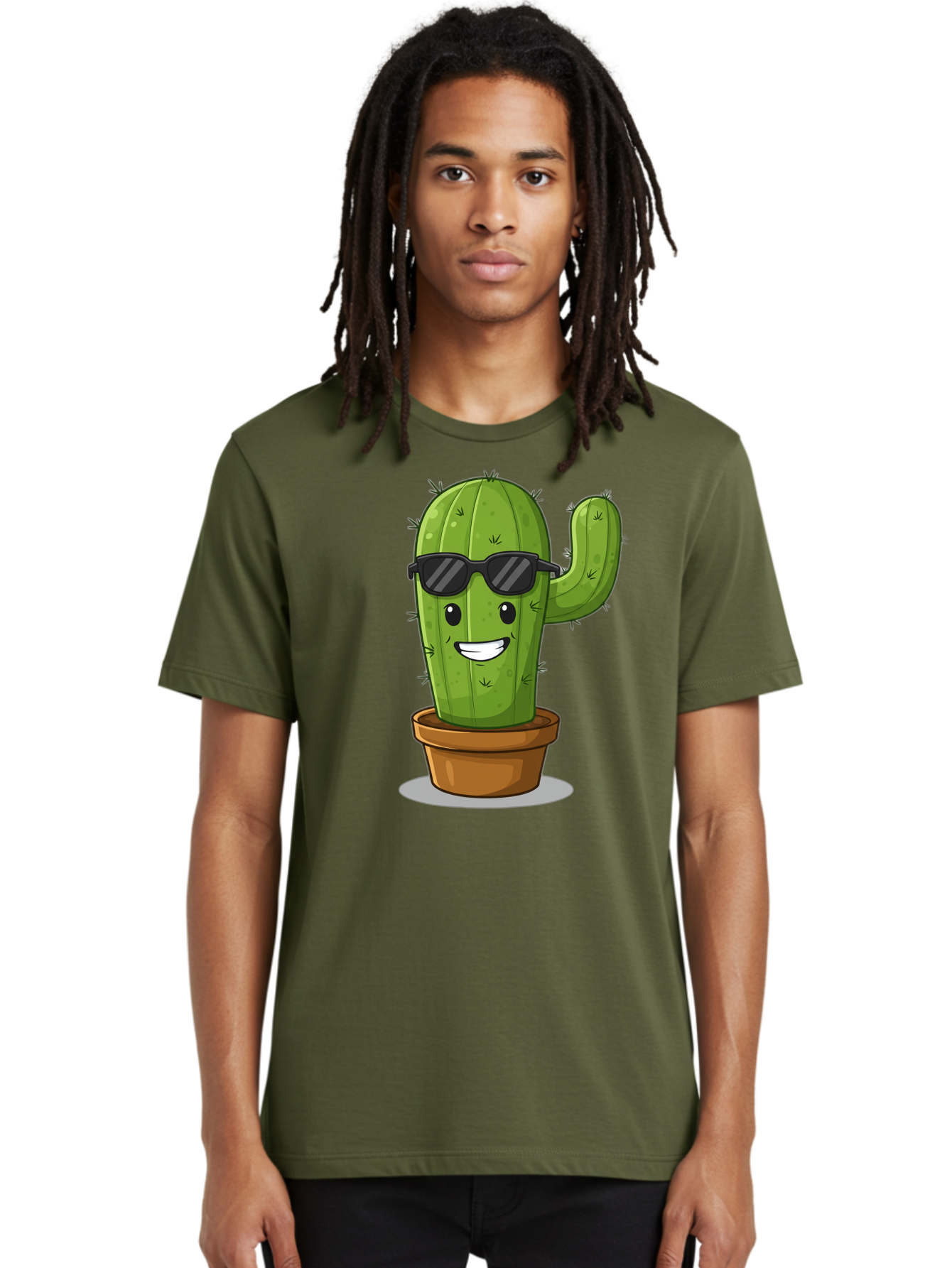 Cactus-In-Shades Men'S Graphic Tee, 100% Cotton, Comfortable Casual Summer Wear, Machine Washable, Cartoon Cactus, Cactus Character, Sunglasses, Potted Plant, Quirky Design, Fun Illustration, Desert Plant, Cool Cactus, Happy Face Bac749
