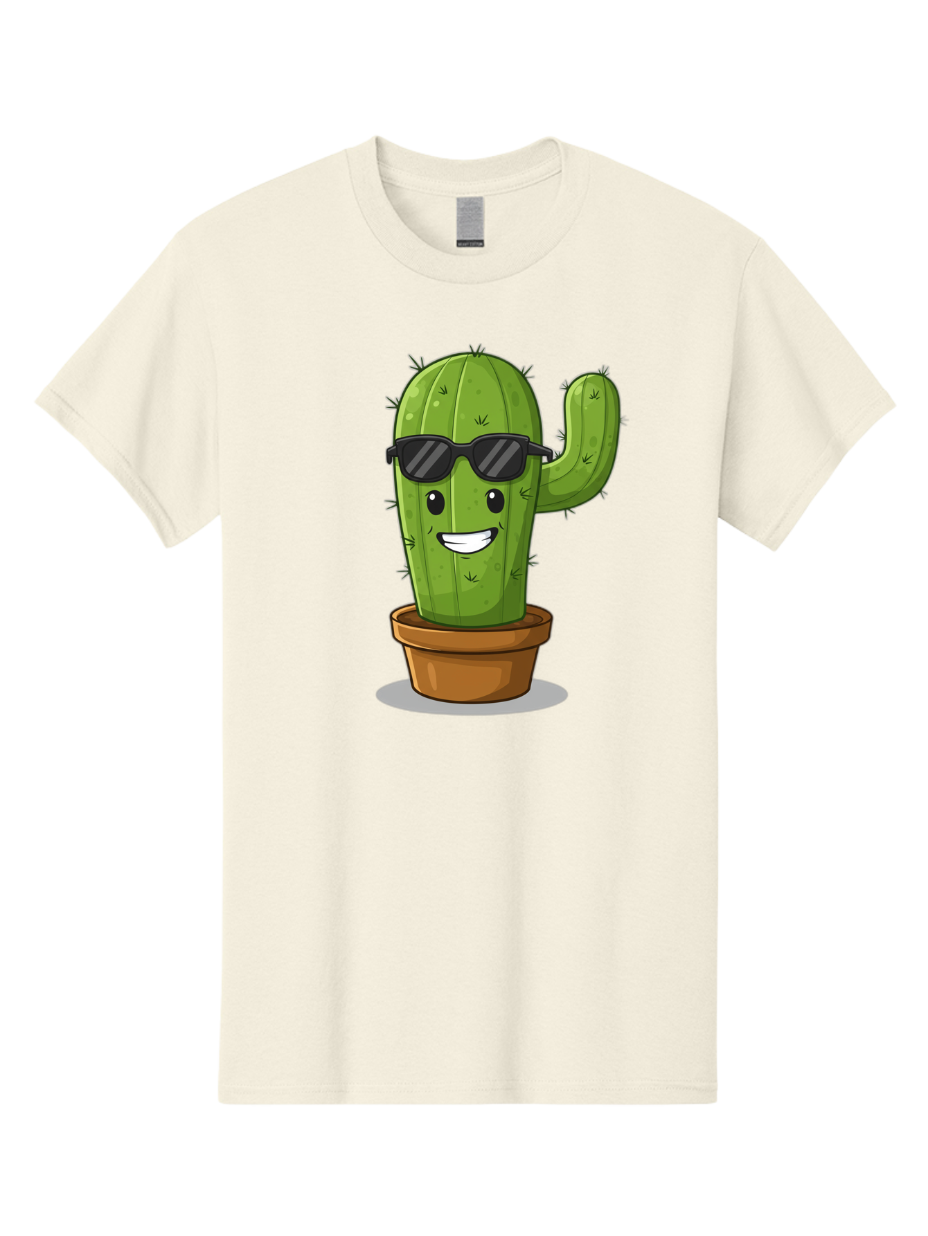 Cactus-In-Shades Men'S Graphic Tee, 100% Cotton, Comfortable Casual Summer Wear, Machine Washable, Cartoon Cactus, Cactus Character, Sunglasses, Potted Plant, Quirky Design, Fun Illustration, Desert Plant, Cool Cactus, Happy Face Bac749