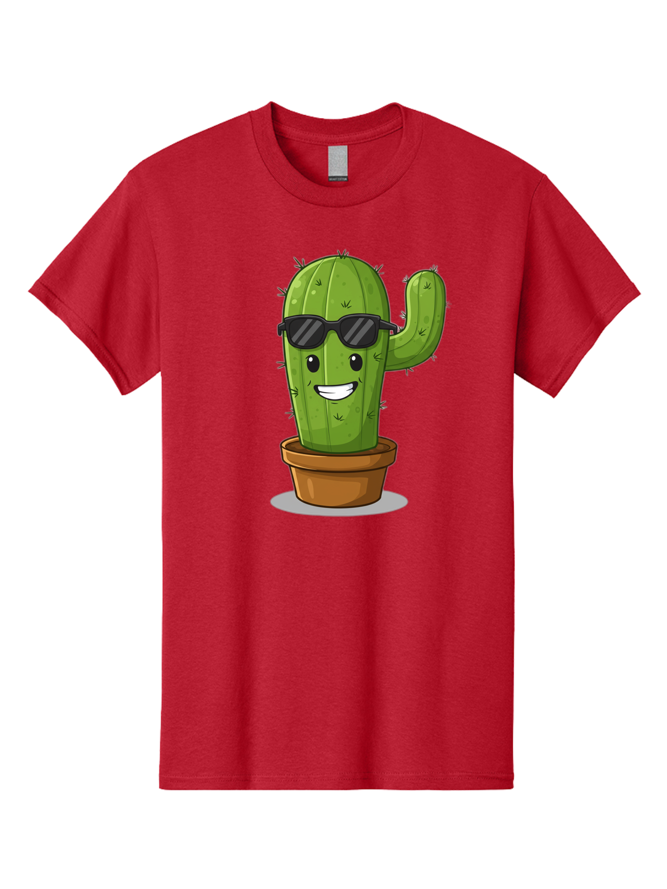Cactus-In-Shades Men'S Graphic Tee, 100% Cotton, Comfortable Casual Summer Wear, Machine Washable, Cartoon Cactus, Cactus Character, Sunglasses, Potted Plant, Quirky Design, Fun Illustration, Desert Plant, Cool Cactus, Happy Face Bac749