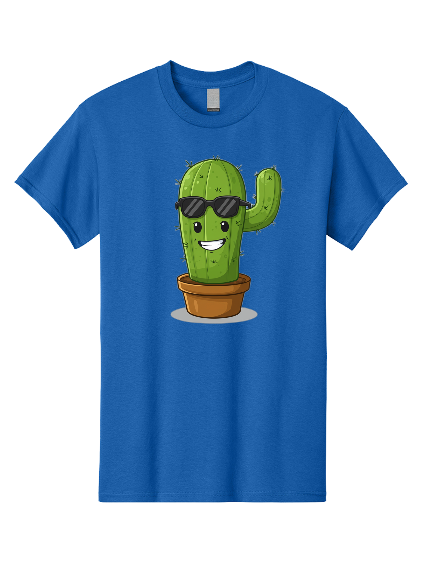 Cactus-In-Shades Men'S Graphic Tee, 100% Cotton, Comfortable Casual Summer Wear, Machine Washable, Cartoon Cactus, Cactus Character, Sunglasses, Potted Plant, Quirky Design, Fun Illustration, Desert Plant, Cool Cactus, Happy Face Bac749
