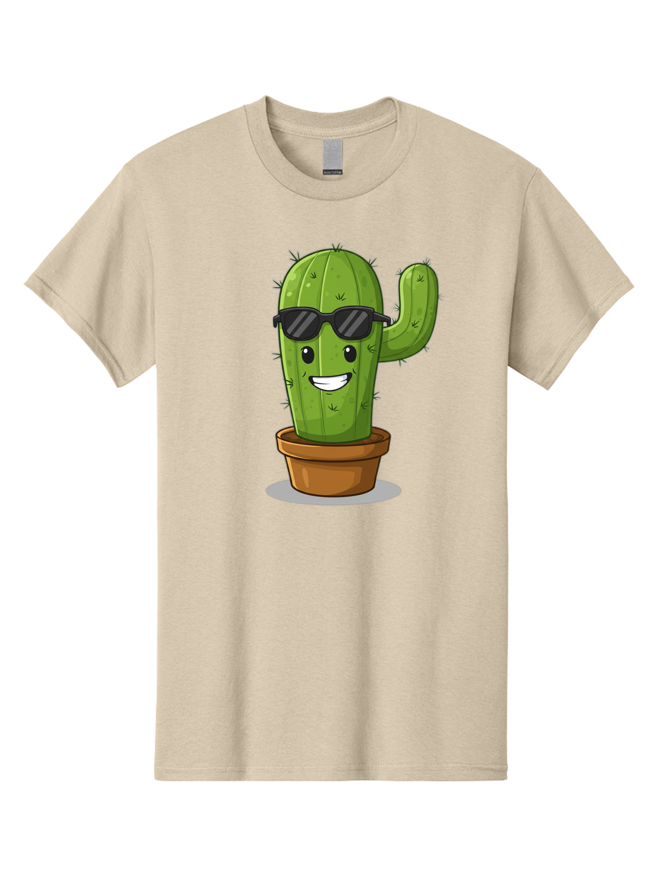 Cactus-In-Shades Men'S Graphic Tee, 100% Cotton, Comfortable Casual Summer Wear, Machine Washable, Cartoon Cactus, Cactus Character, Sunglasses, Potted Plant, Quirky Design, Fun Illustration, Desert Plant, Cool Cactus, Happy Face Bac749