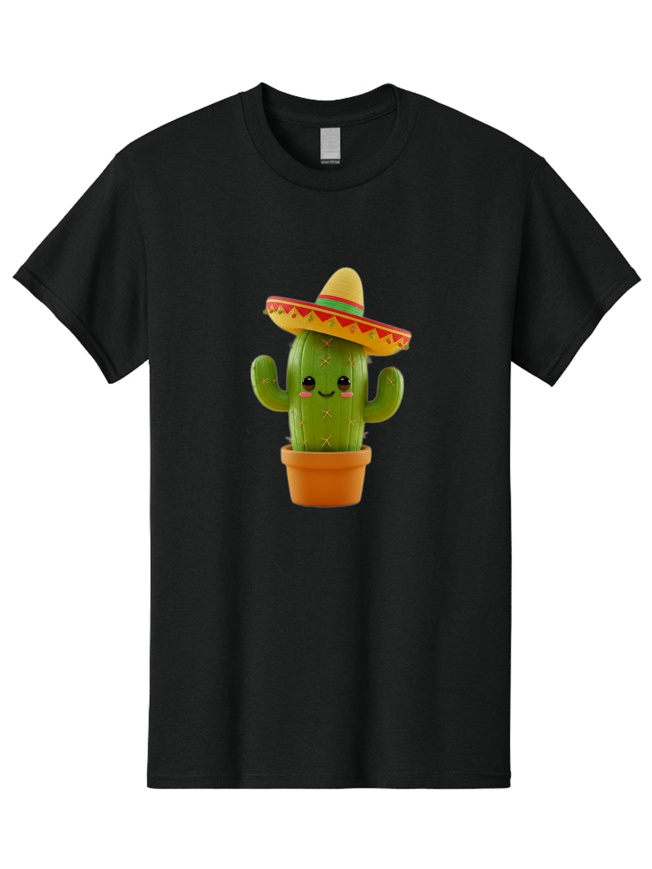 Cactus-In-Sombrero Men'S Graphic Tee, 100% Cotton, Comfortable Casual Summer Wear, Machine Washable, Cartoon Cactus, Smiling Face, Sombrero Hat, Terracotta Pot, Festive Decor, Mexican Culture, Fun Design, Vibrant Colors, Kawaii Style Bac750