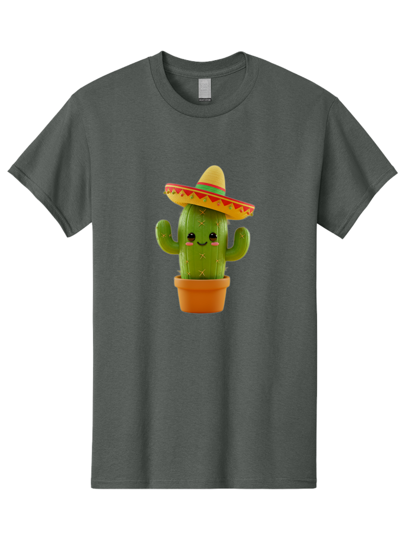 Cactus-In-Sombrero Men'S Graphic Tee, 100% Cotton, Comfortable Casual Summer Wear, Machine Washable, Cartoon Cactus, Smiling Face, Sombrero Hat, Terracotta Pot, Festive Decor, Mexican Culture, Fun Design, Vibrant Colors, Kawaii Style Bac750