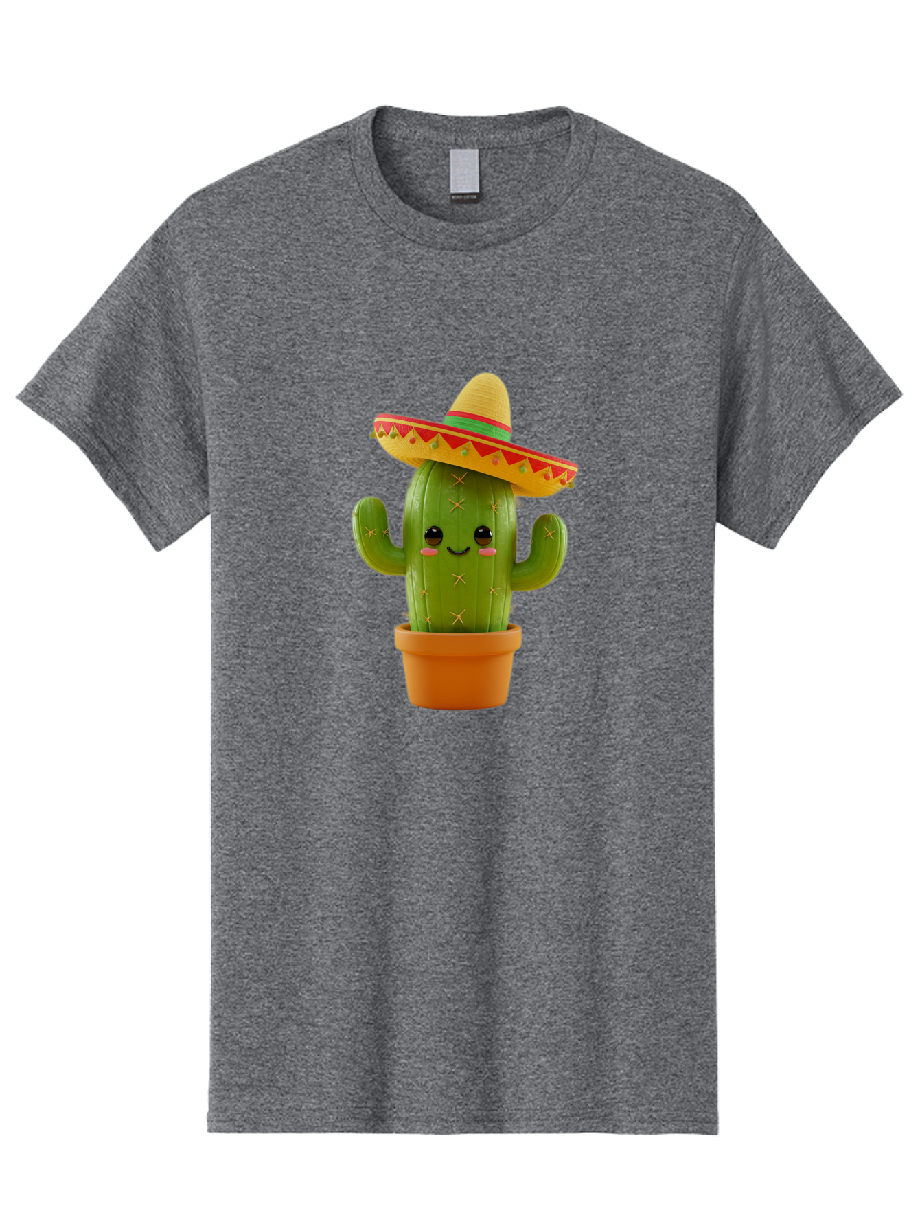 Cactus-In-Sombrero Men'S Graphic Tee, 100% Cotton, Comfortable Casual Summer Wear, Machine Washable, Cartoon Cactus, Smiling Face, Sombrero Hat, Terracotta Pot, Festive Decor, Mexican Culture, Fun Design, Vibrant Colors, Kawaii Style Bac750