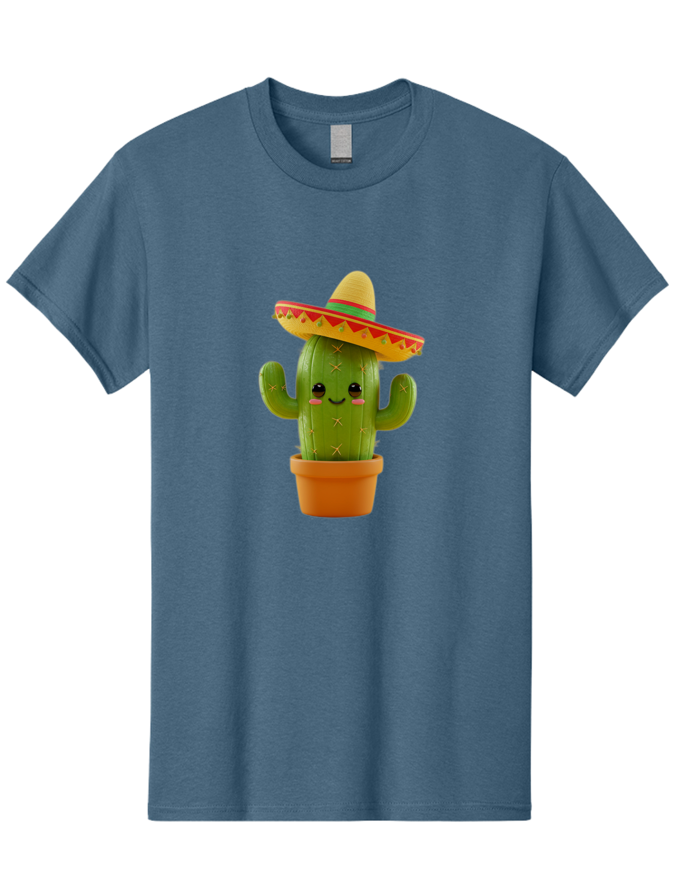 Cactus-In-Sombrero Men'S Graphic Tee, 100% Cotton, Comfortable Casual Summer Wear, Machine Washable, Cartoon Cactus, Smiling Face, Sombrero Hat, Terracotta Pot, Festive Decor, Mexican Culture, Fun Design, Vibrant Colors, Kawaii Style Bac750