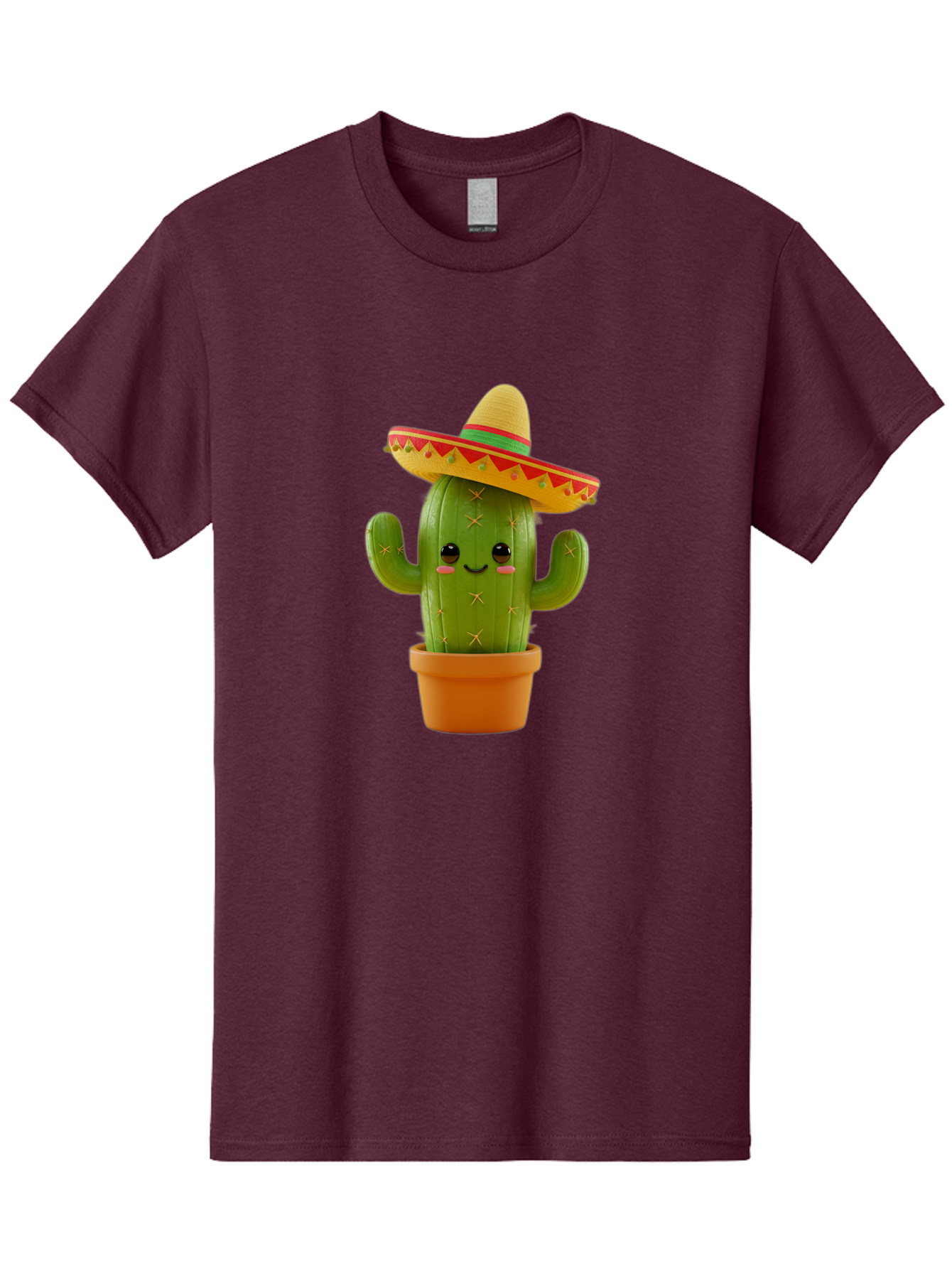 Cactus-In-Sombrero Men'S Graphic Tee, 100% Cotton, Comfortable Casual Summer Wear, Machine Washable, Cartoon Cactus, Smiling Face, Sombrero Hat, Terracotta Pot, Festive Decor, Mexican Culture, Fun Design, Vibrant Colors, Kawaii Style Bac750