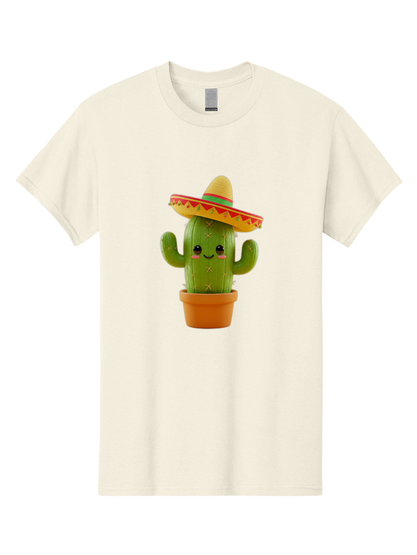 Cactus-In-Sombrero Men'S Graphic Tee, 100% Cotton, Comfortable Casual Summer Wear, Machine Washable, Cartoon Cactus, Smiling Face, Sombrero Hat, Terracotta Pot, Festive Decor, Mexican Culture, Fun Design, Vibrant Colors, Kawaii Style Bac750