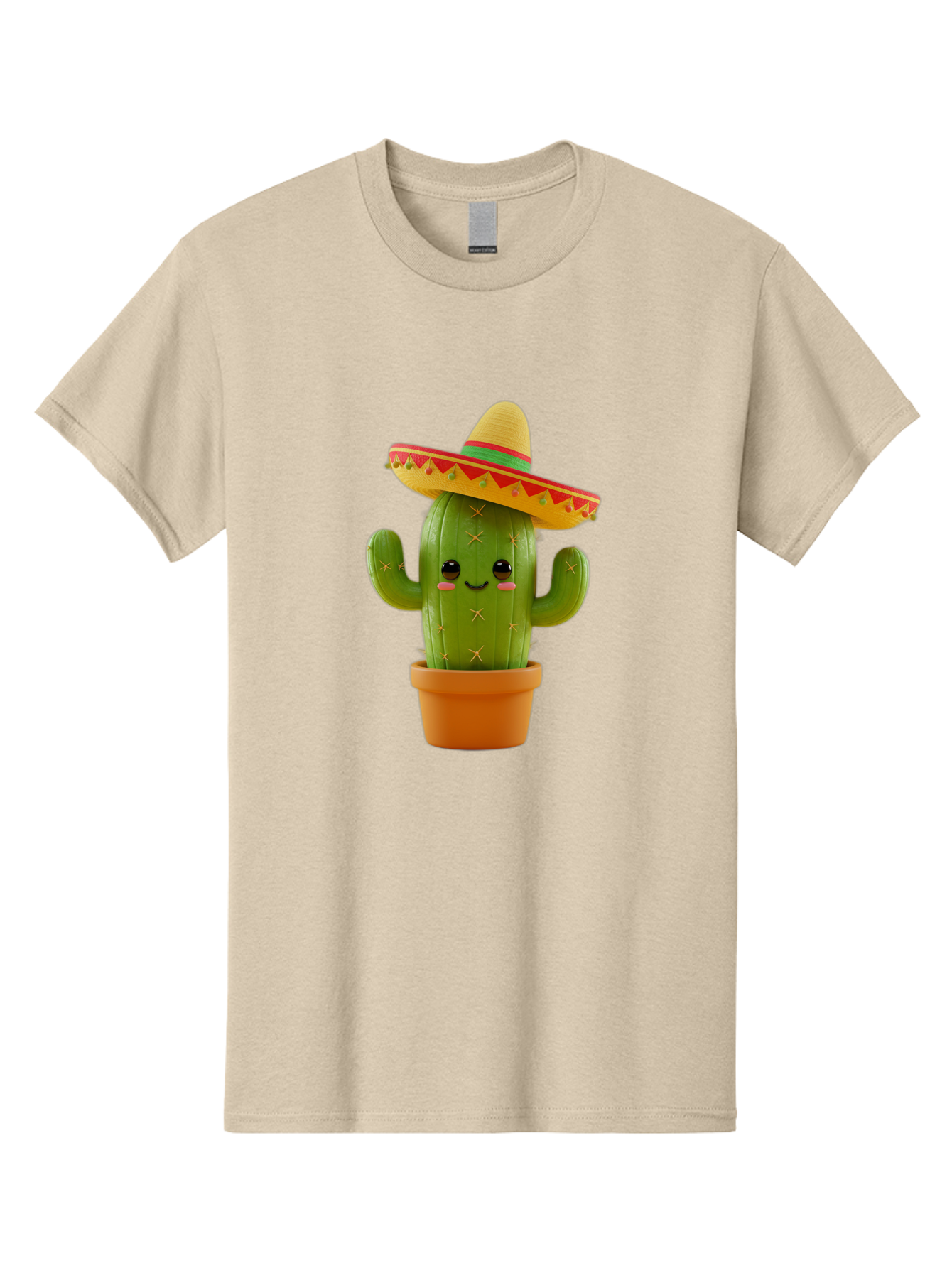 Cactus-In-Sombrero Men'S Graphic Tee, 100% Cotton, Comfortable Casual Summer Wear, Machine Washable, Cartoon Cactus, Smiling Face, Sombrero Hat, Terracotta Pot, Festive Decor, Mexican Culture, Fun Design, Vibrant Colors, Kawaii Style Bac750